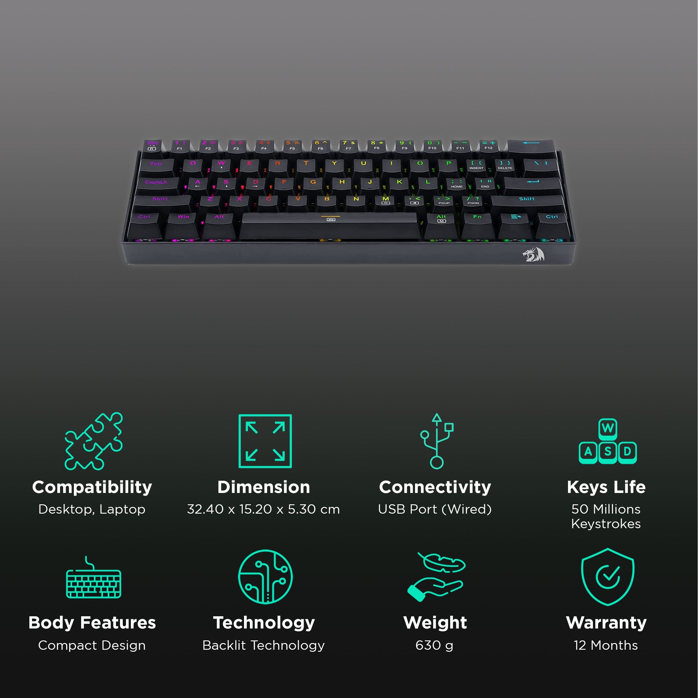 REDRAGON Dragonborn K630 RGB Wired Keyboard with Dazzling RGB Backlit (Hot-Swappable Brown Switches, Black)_2