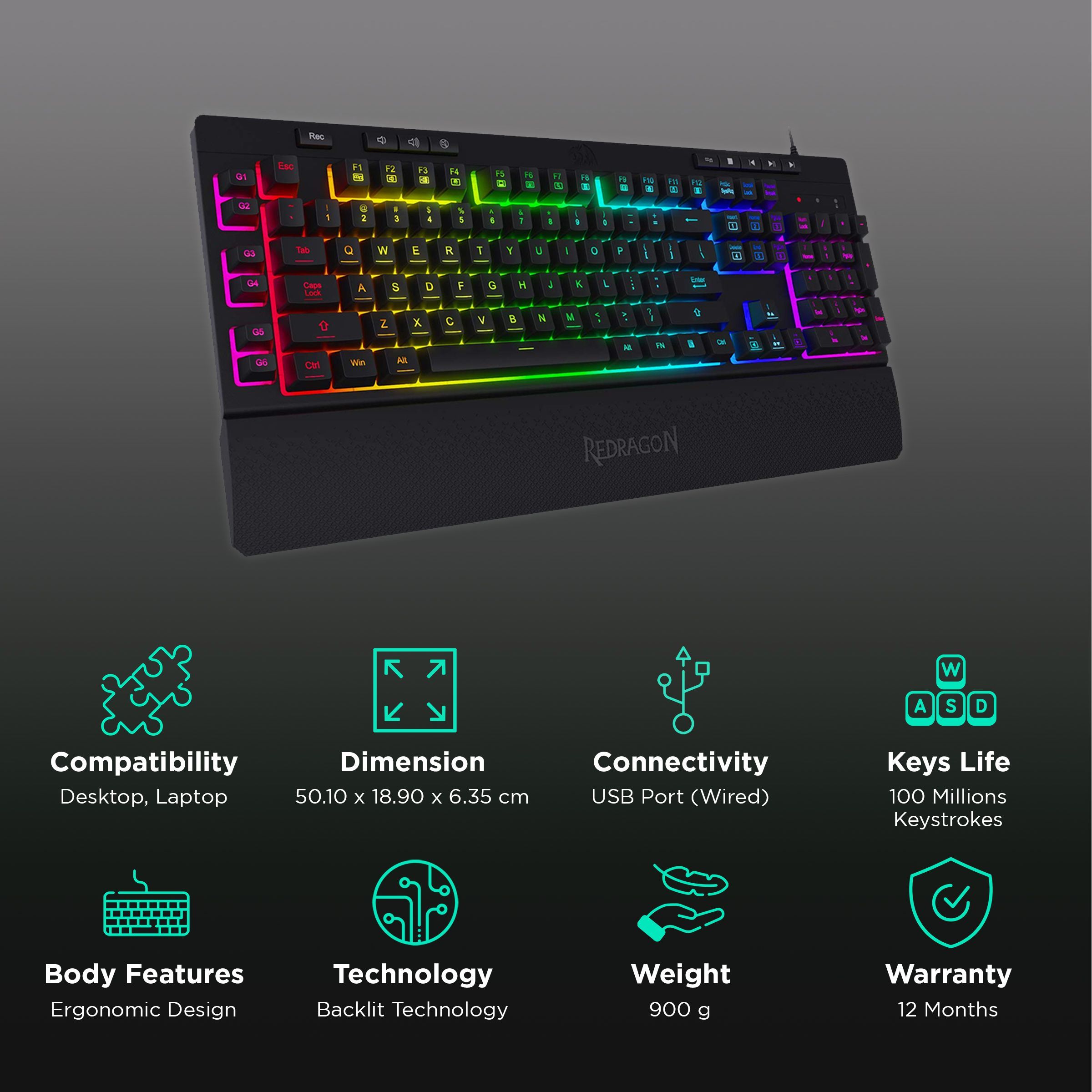 REDRAGON Shiva K512 Wired Keyboard with RGB LED Backlit Keys (Dedicated Media Controls, Black)_2
