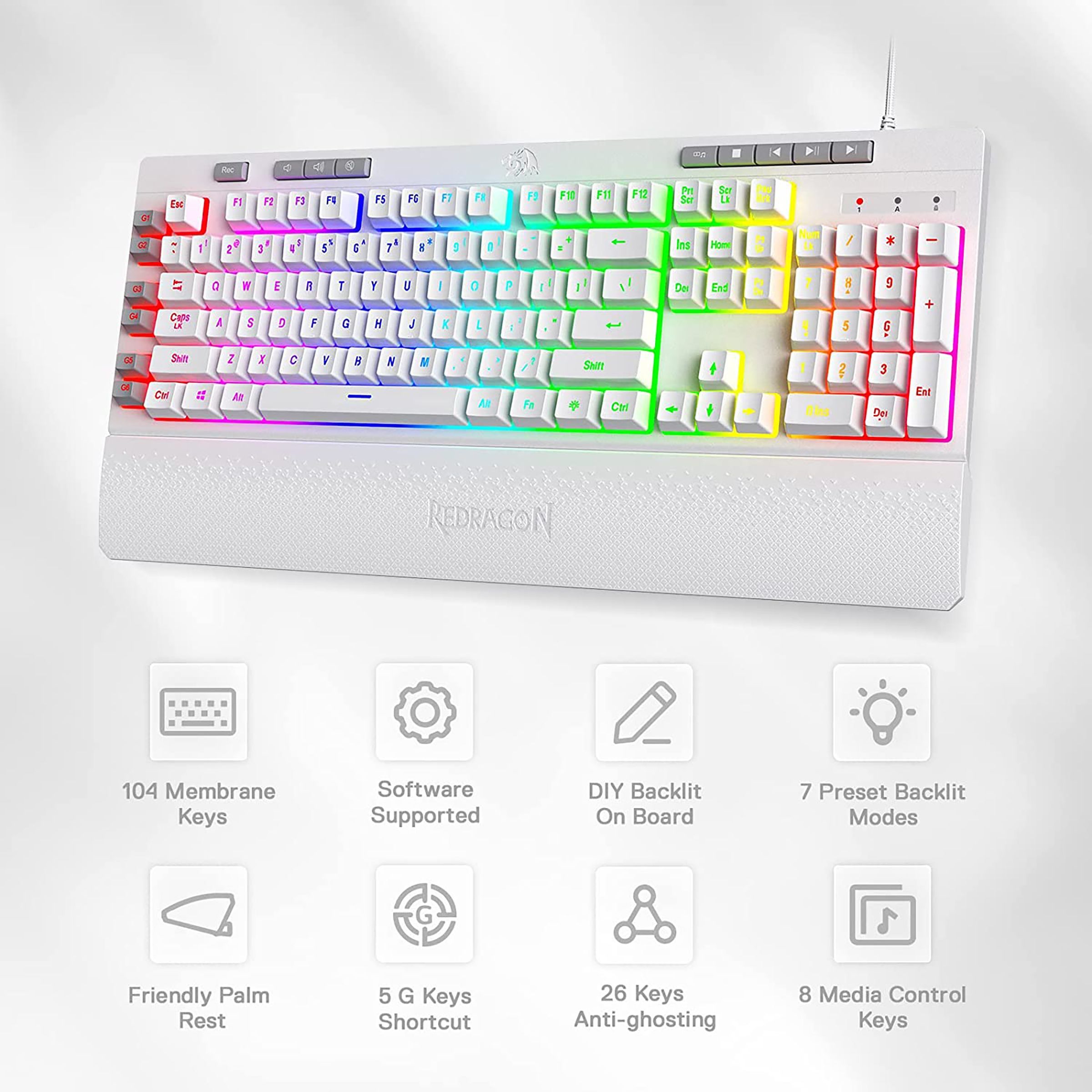 REDRAGON Shiva K512 Wired Gaming Keyboard (RGB Backlight, White)_5