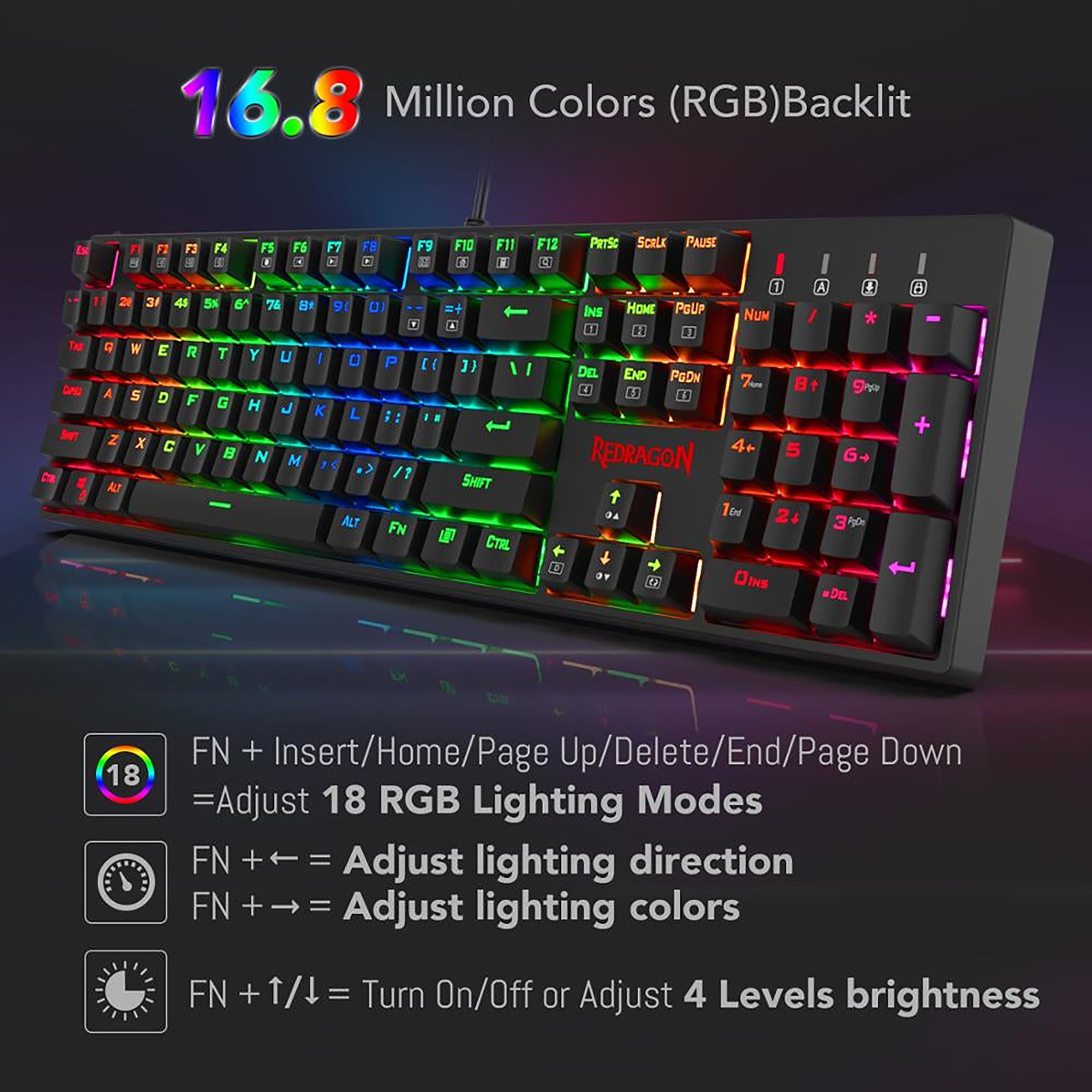 REDRAGON Surara K582 Wired Gaming Keyboard (RGB Backlight Red Switch, Black)_7