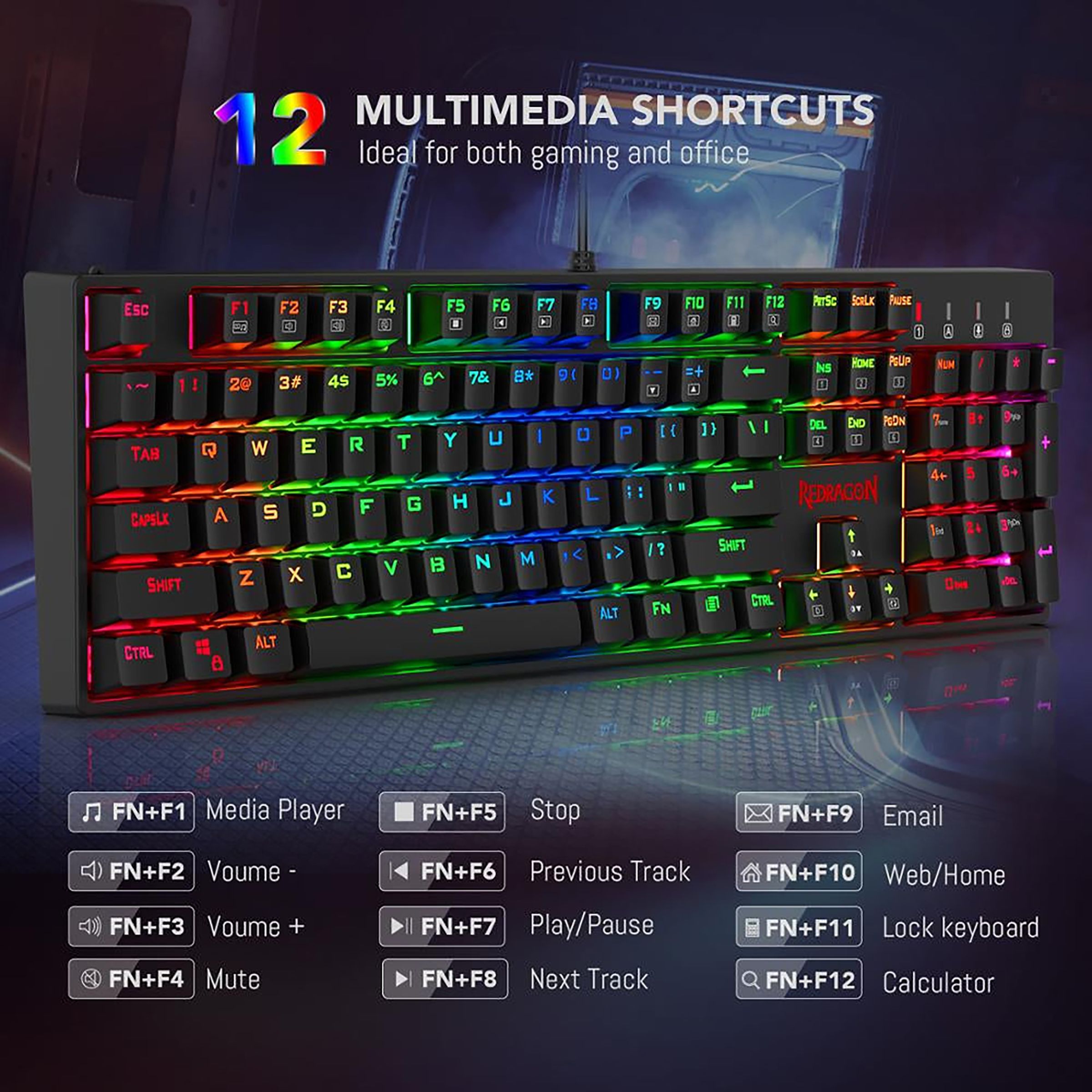 REDRAGON Surara K582 Wired Gaming Keyboard (RGB Backlight Red Switch, Black)_8