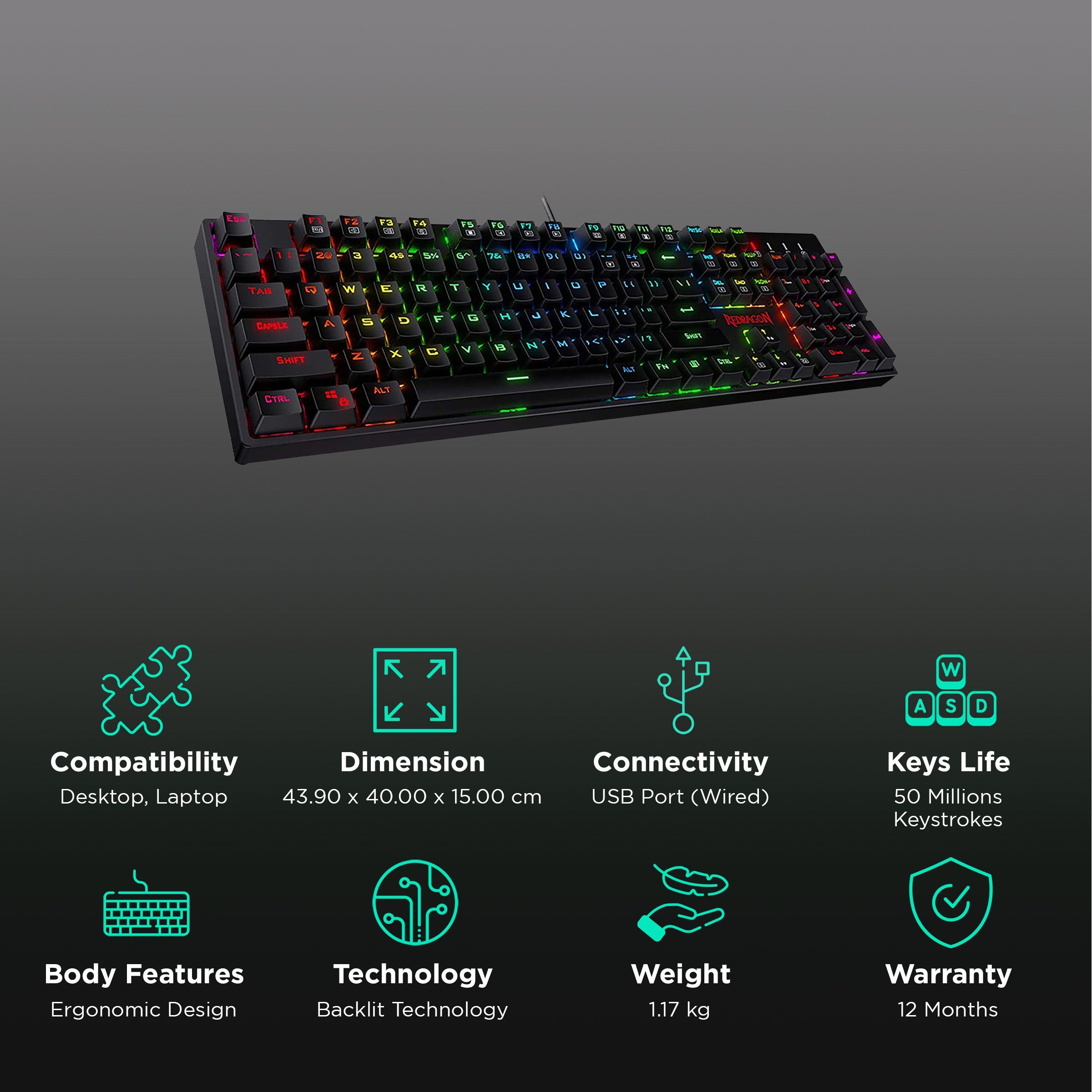 REDRAGON Surara K582 Wired Gaming Keyboard (RGB Backlight Red Switch, Black)_2