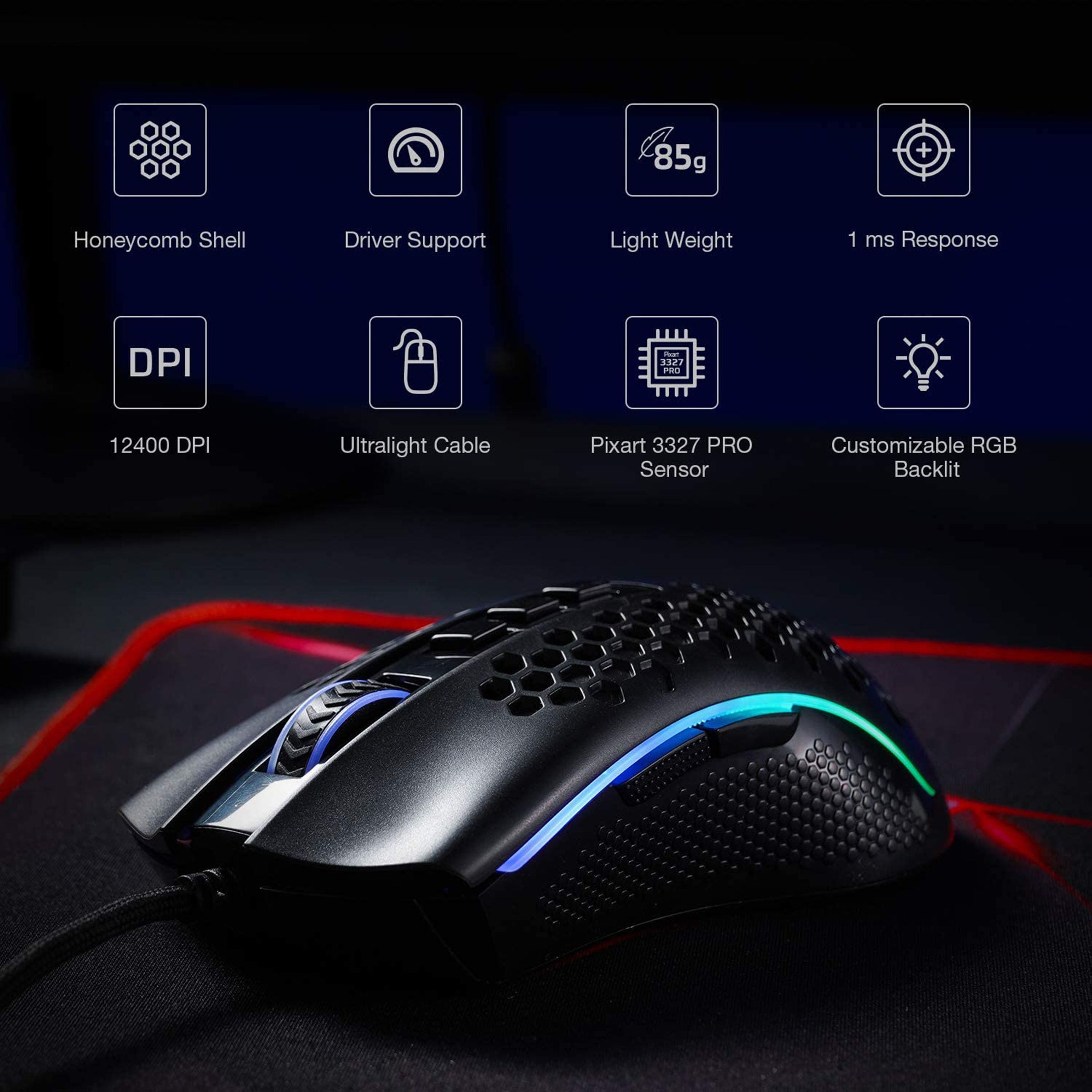 REDRAGON Strom Wired Optical Gaming Mouse (12400 DPI Adjustable, Aesthetics of Hive, Black) REDRAGON Strom Wired Optical Gaming Mouse (12400 DPI Adjustable, Aesthetics of Hive, Black)_7