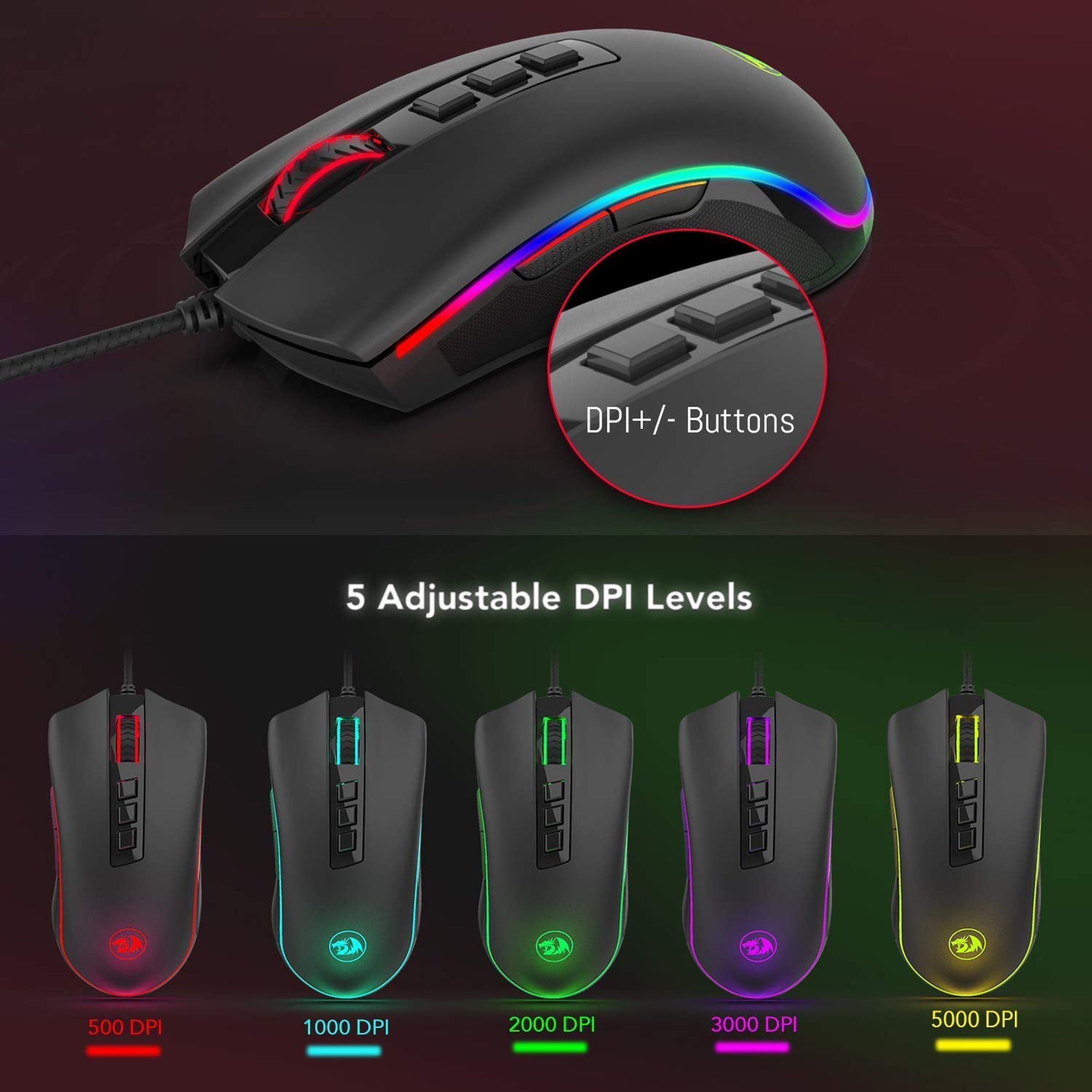 REDRAGON Cobra Wired Optical Gaming Mouse (5000 DPI Adjustable, Ergonomic Design, Black)_7