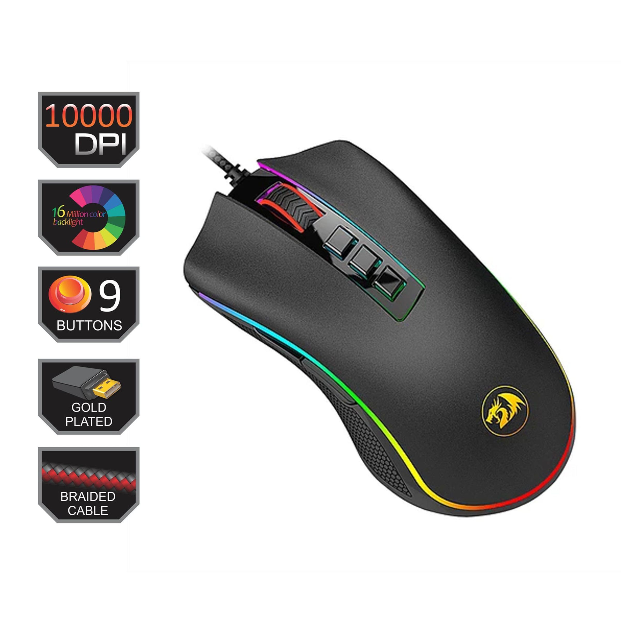 REDRAGON Cobra Wired Optical Gaming Mouse (5000 DPI Adjustable, Ergonomic Design, Black)_12