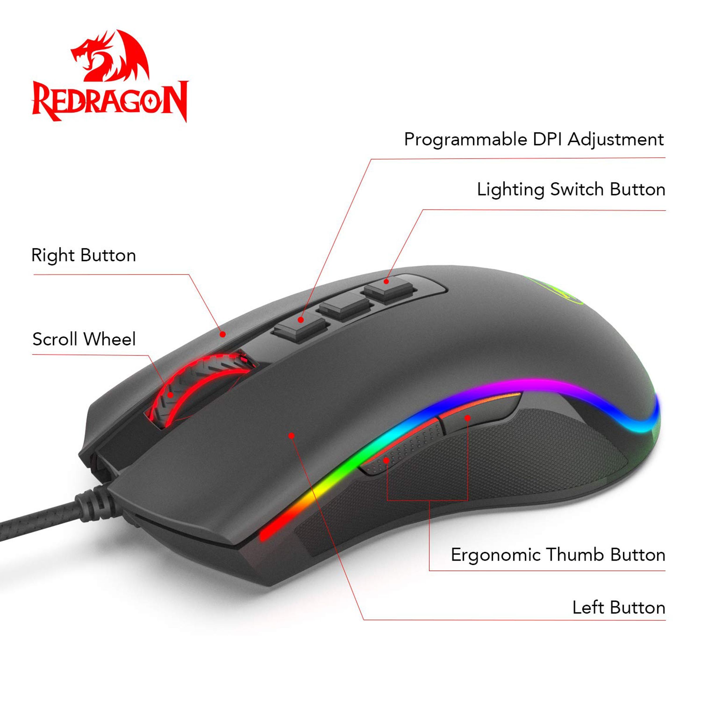 REDRAGON Cobra Wired Optical Gaming Mouse (5000 DPI Adjustable, Ergonomic Design, Black)_13