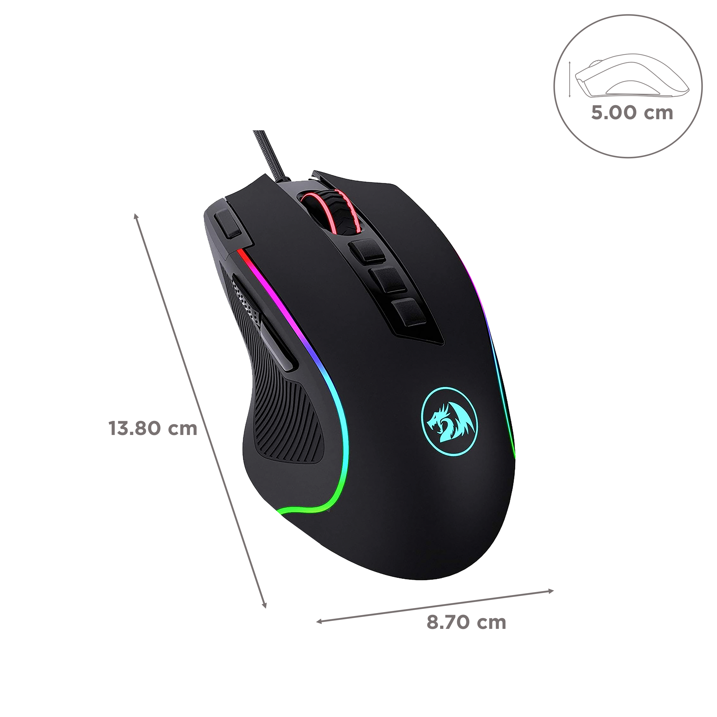 REDRAGON Predator Wired Optical Gaming Mouse with Customizable Buttons (4000 DPI, Ergonomic Design, Black)_3