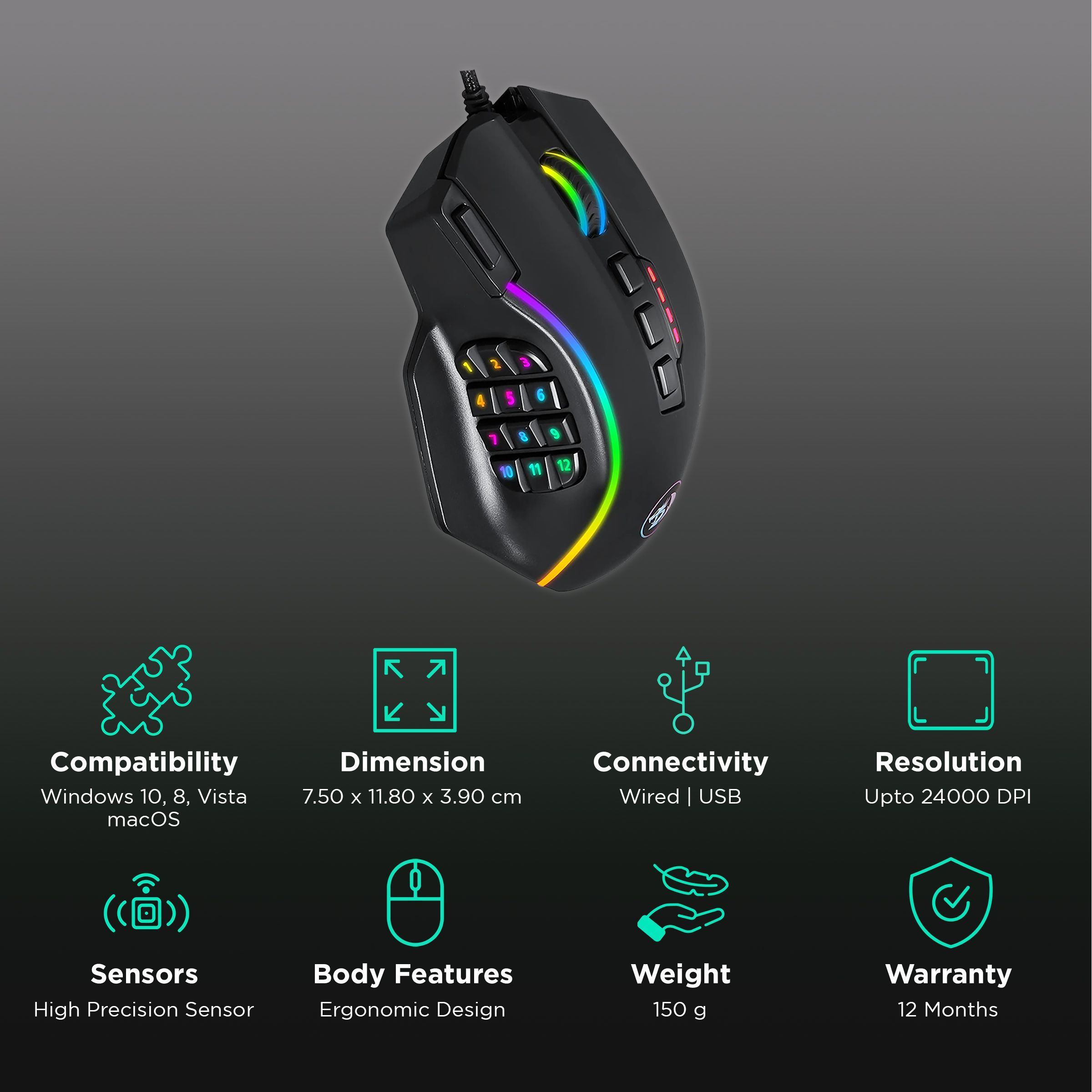 REDRAGON Perdiction Wired Laser Gaming Mouse (24000 DPI, Ergonomic Design, Black)_2