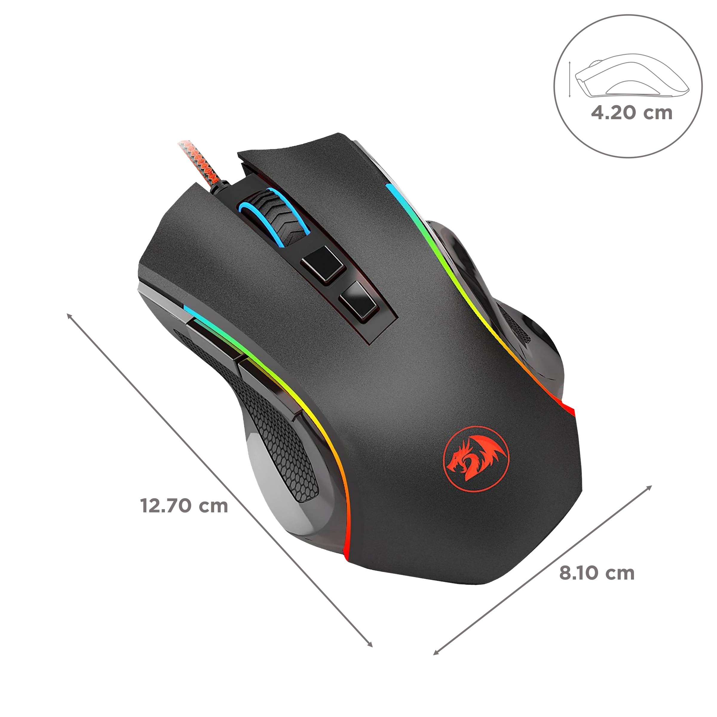 REDRAGON Griffin Wired Optical Gaming Mouse (7200 DPI Adjustable, Ergonomic Design, Black)_3
