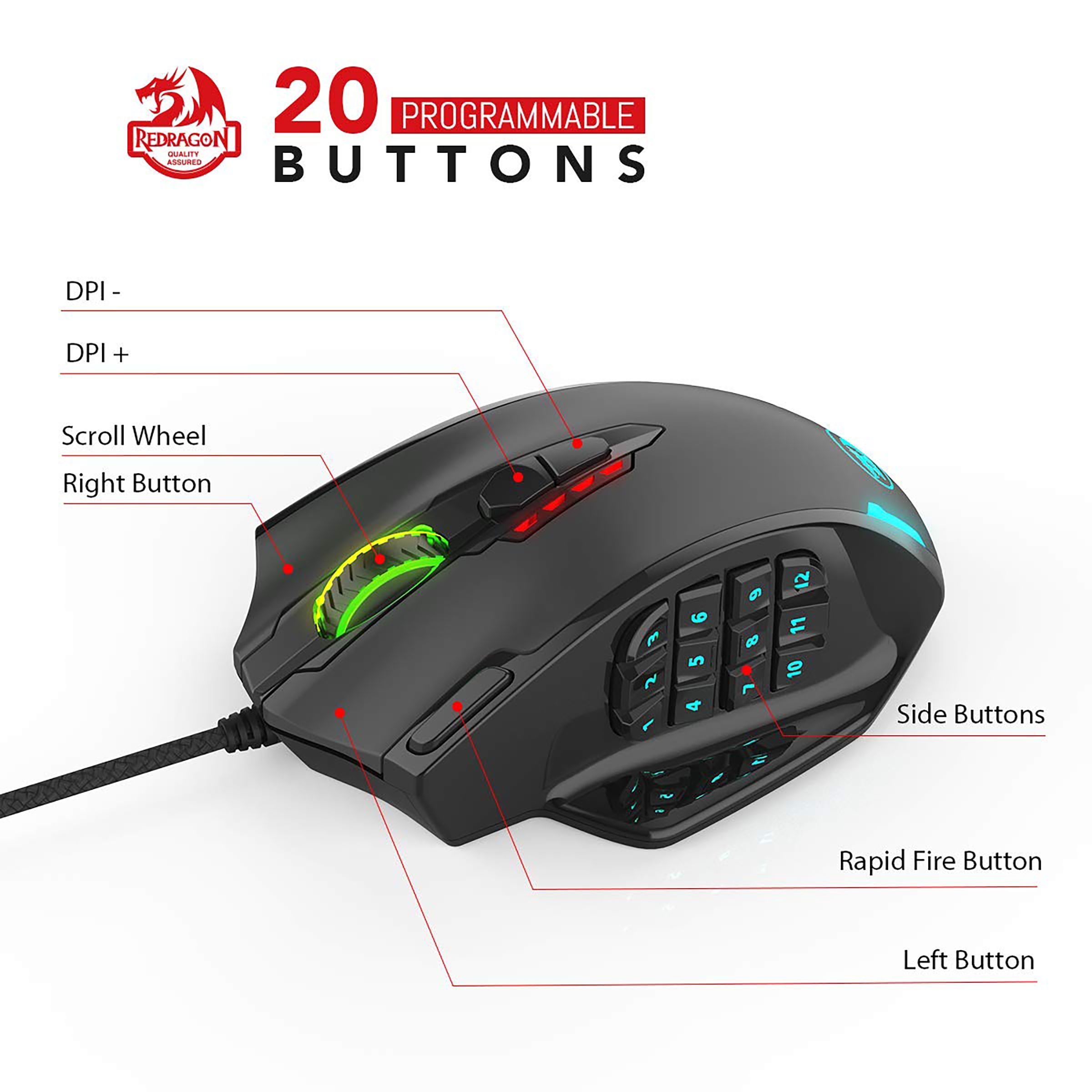 REDRAGON Impact Wired Optical Gaming Mouse (12400 DPI, High-End Design, Black)_11