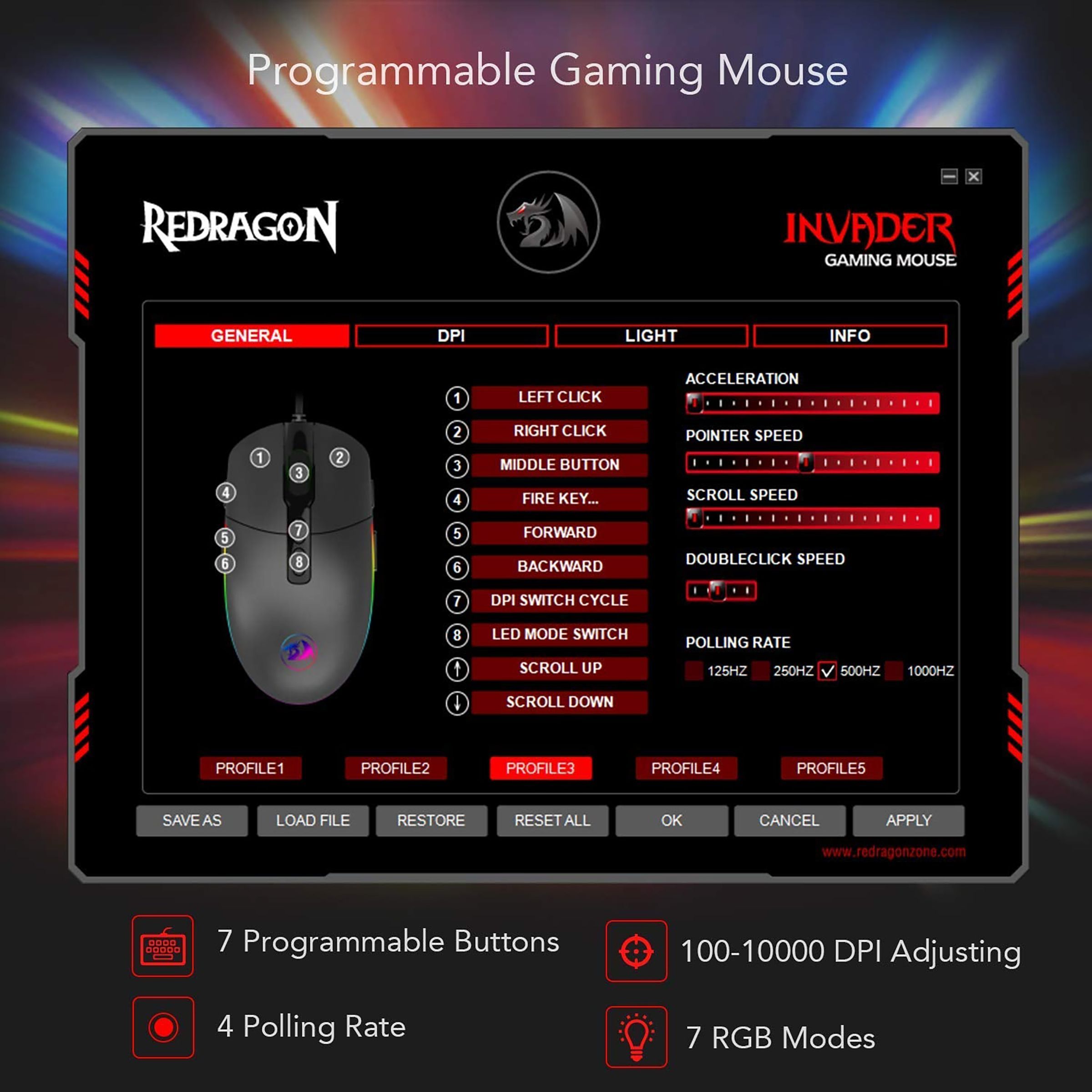 REDRAGON Invader Wired Optical Gaming Mouse (5000 DPI Adjustable, Fire Button, Black)_7