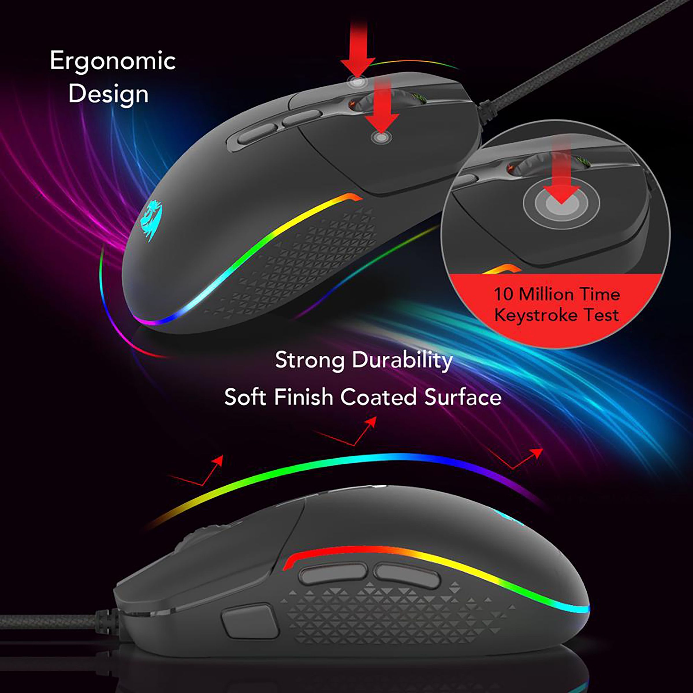 REDRAGON Invader Wired Optical Gaming Mouse (5000 DPI Adjustable, Fire Button, Black)_8
