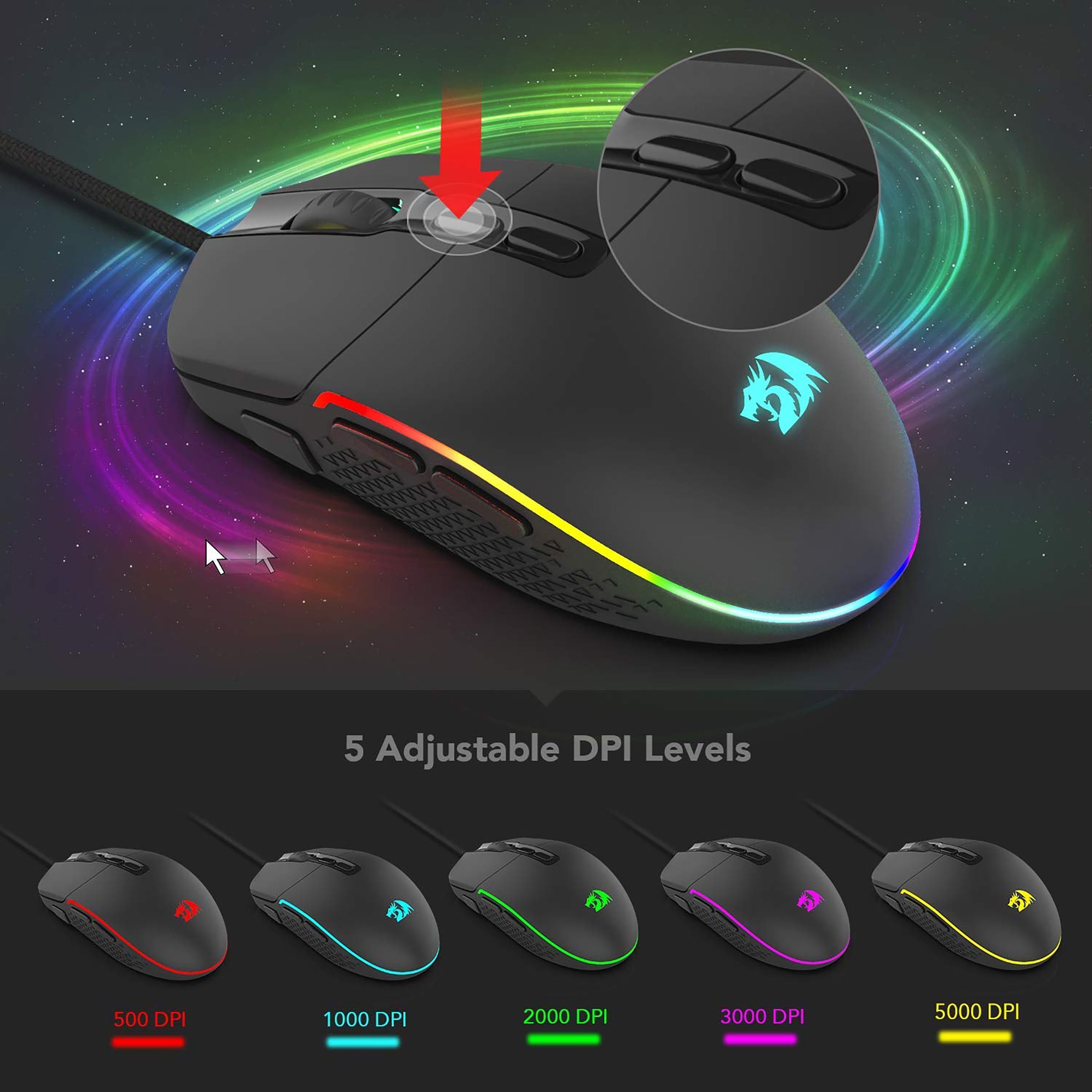 REDRAGON Invader Wired Optical Gaming Mouse (5000 DPI Adjustable, Fire Button, Black)_9