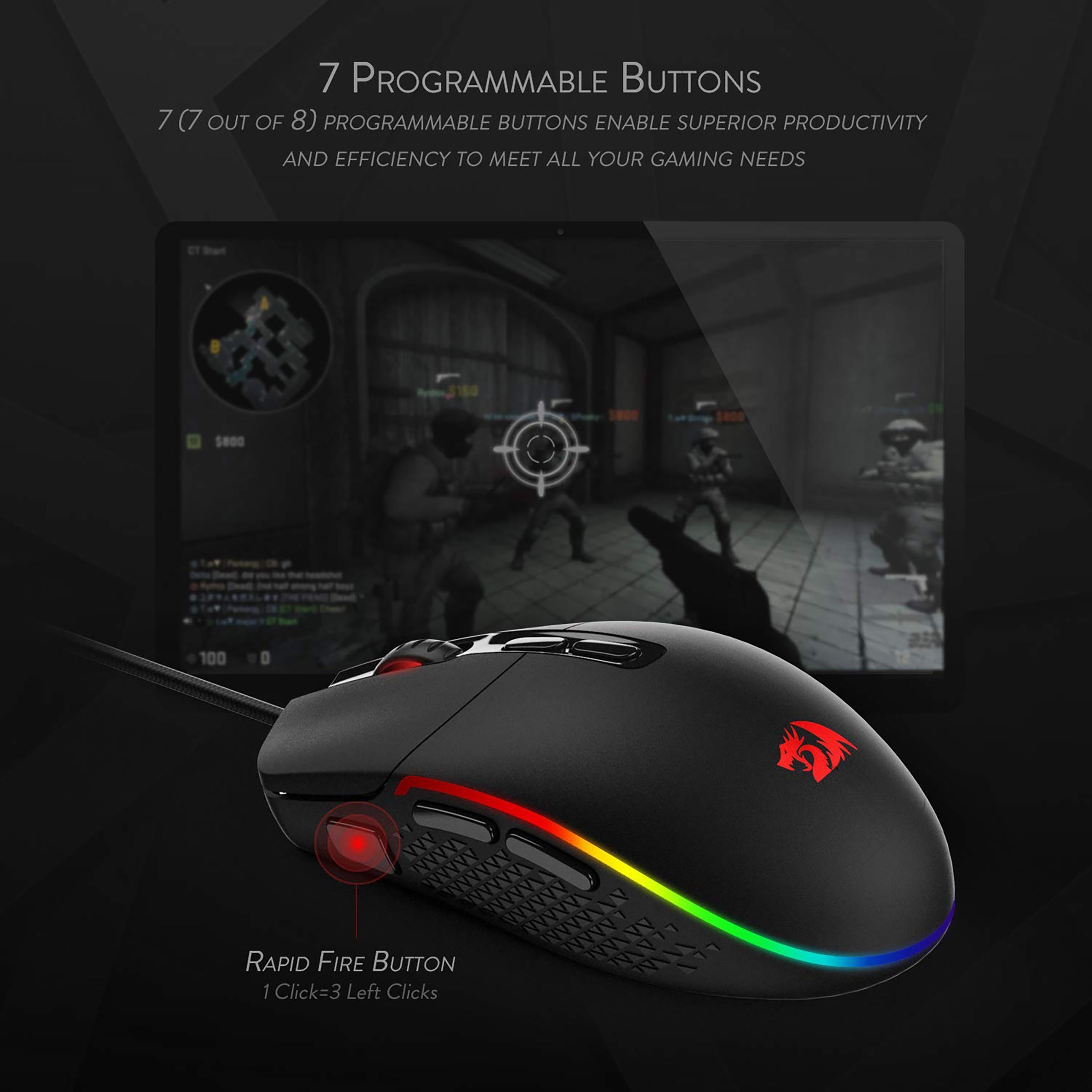 REDRAGON Invader Wired Optical Gaming Mouse (5000 DPI Adjustable, Fire Button, Black)_13