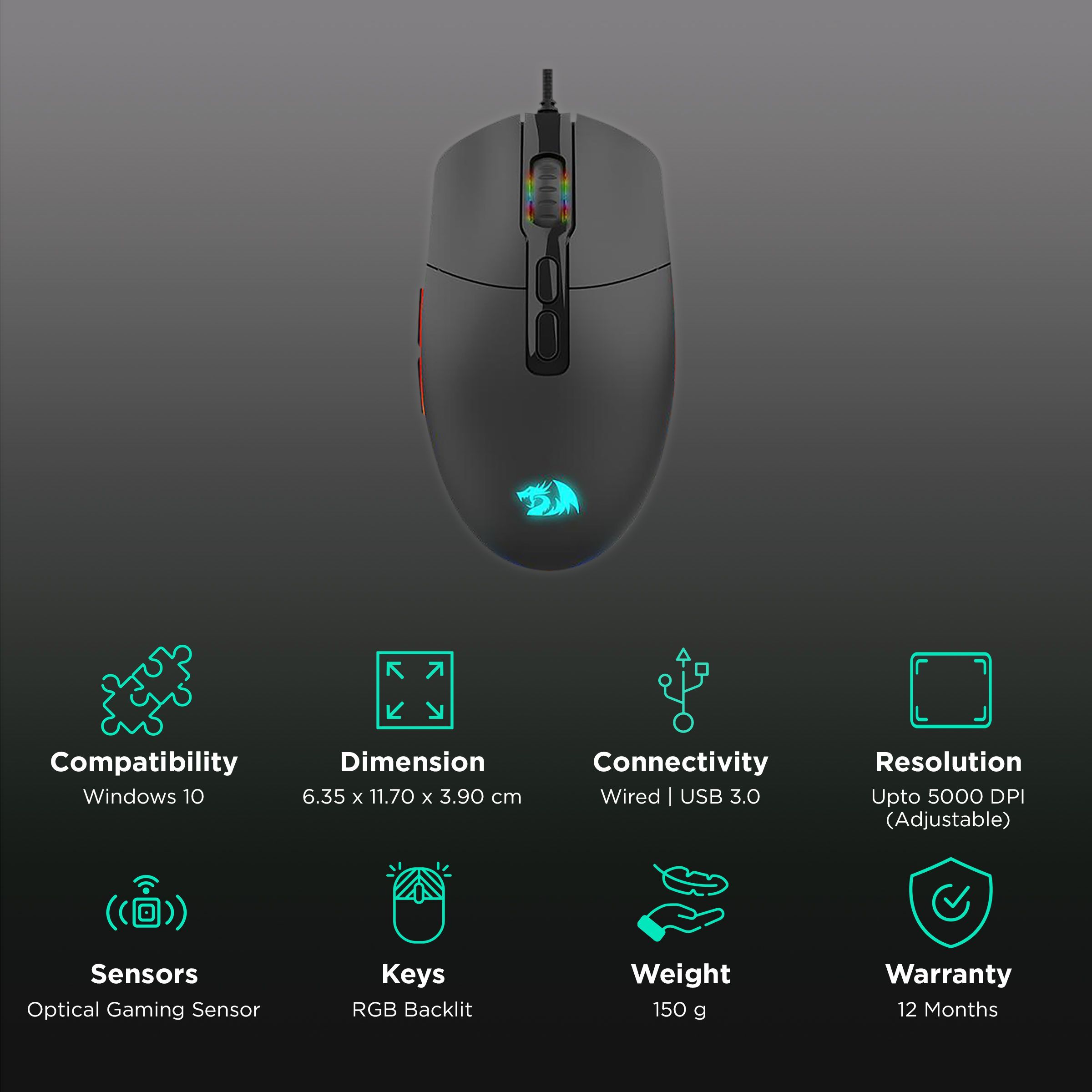 REDRAGON Invader Wired Optical Gaming Mouse (5000 DPI Adjustable, Fire Button, Black)_2