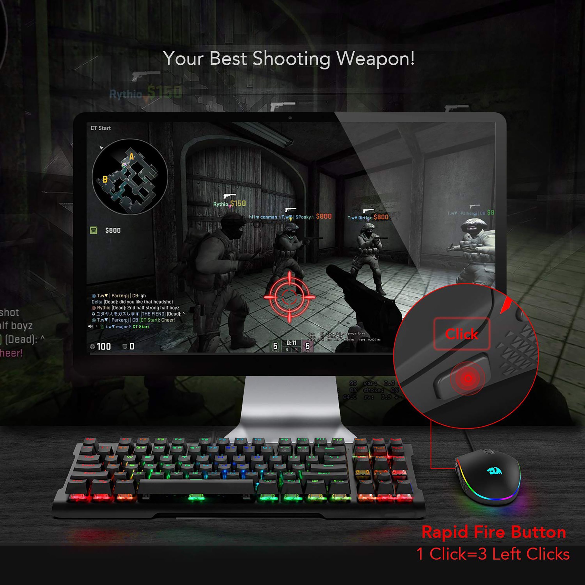 REDRAGON Invader Wired Optical Gaming Mouse (5000 DPI Adjustable, Fire Button, Black)_5