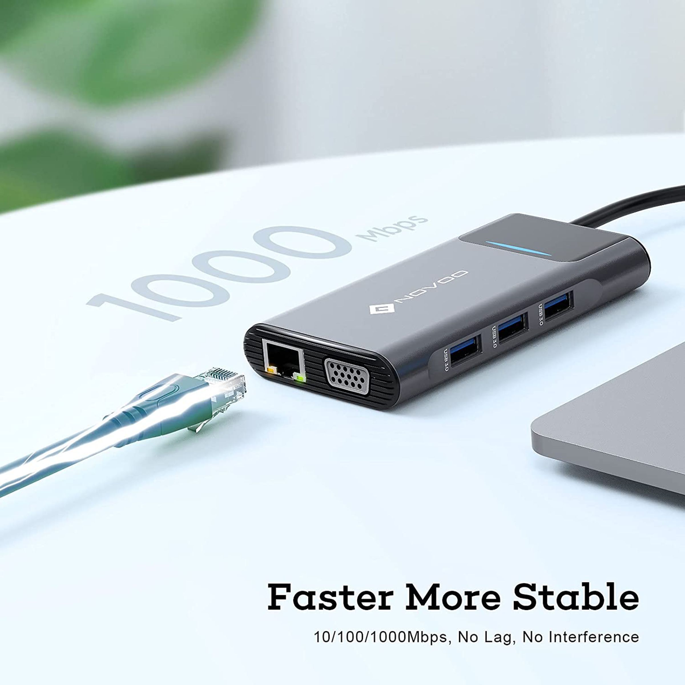 NOVOO Pro 9-in-1 USB 3.0 Type C to USB Type C, HDMI, SD Card Slot, TF Card, USB 3.0 Type A, VGA Port, LAN Port Multi-Port Hub (With LED Screen, Dark Grey)_10
