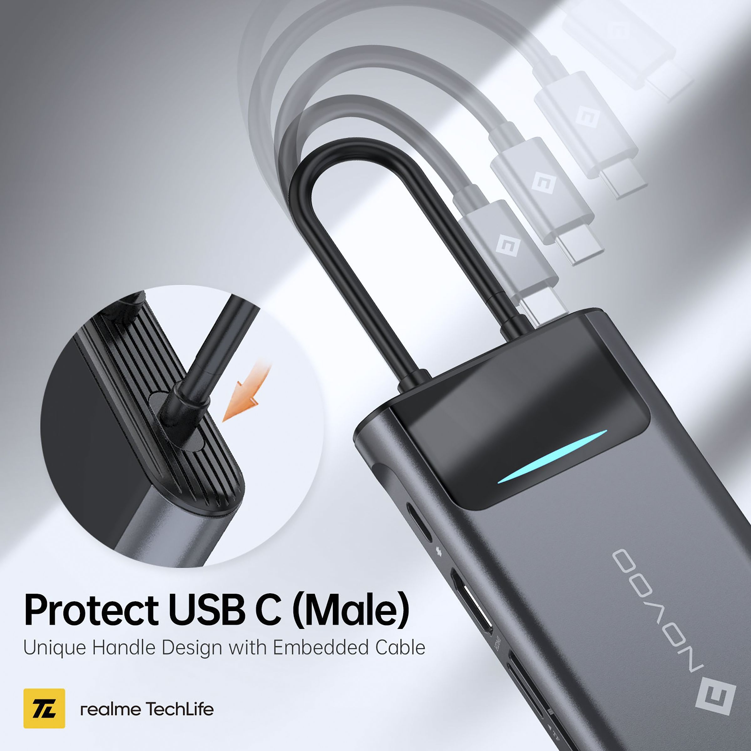 NOVOO Pro 9-in-1 USB 3.0 Type C to USB Type C, HDMI, SD Card Slot, TF Card, USB 3.0 Type A, VGA Port, LAN Port Multi-Port Hub (With LED Screen, Dark Grey)_4