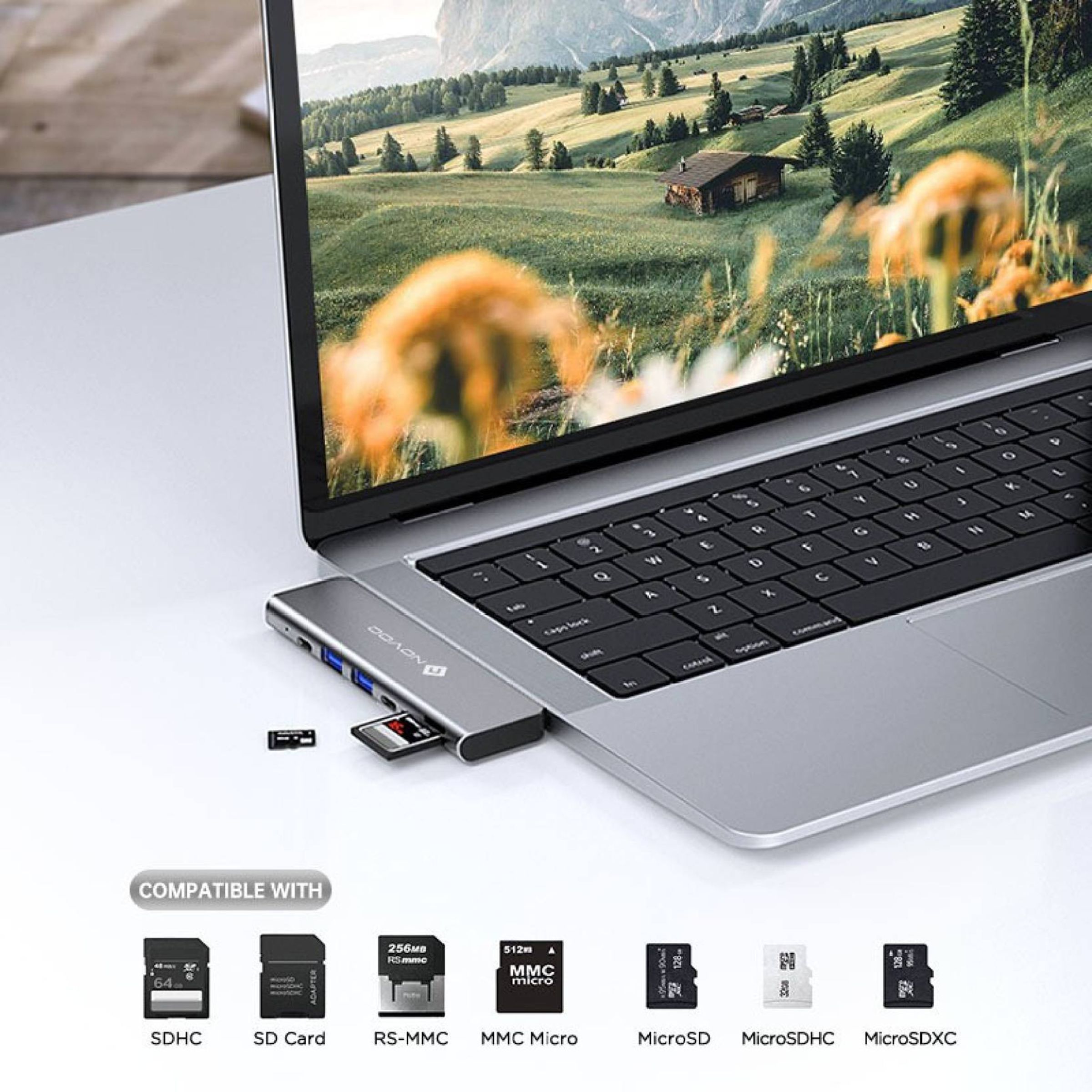 NOVOO 7-in-2 USB 3.0 Type C to USB 3.0 Type C, USB Type A, SD Card Slot, MicroSD Card Slot, HDMI USB Hub (4K Video Resolution, Grey)_4