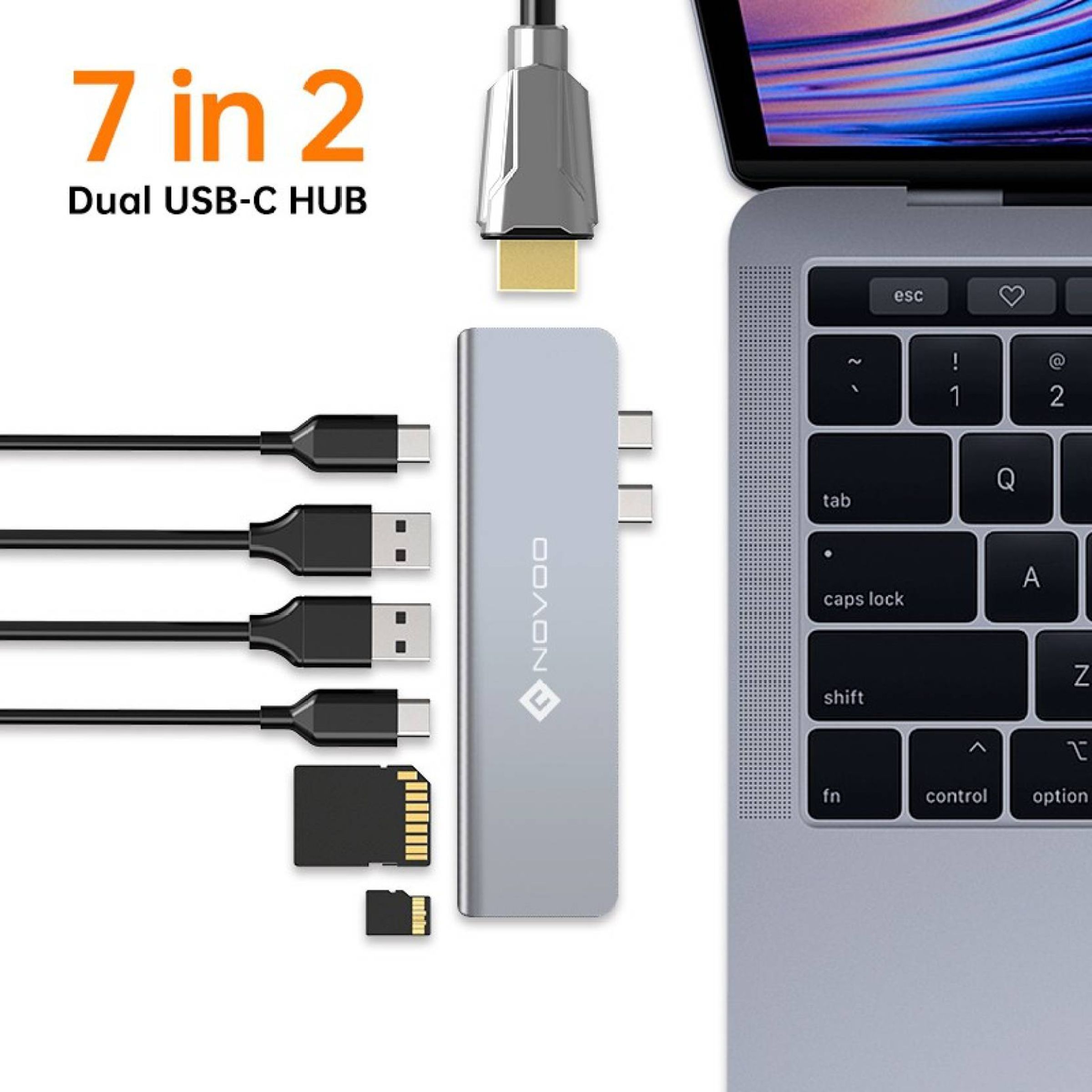 NOVOO 7-in-2 USB 3.0 Type C to USB 3.0 Type C, USB Type A, SD Card Slot, MicroSD Card Slot, HDMI USB Hub (4K Video Resolution, Grey)_6