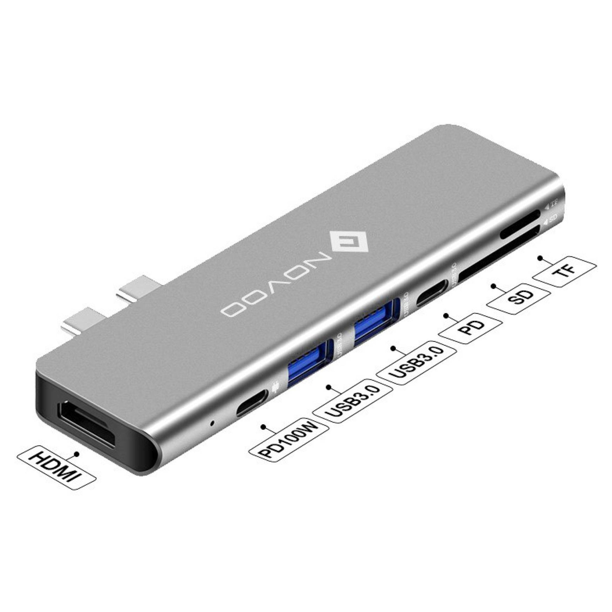NOVOO 7-in-2 USB 3.0 Type C to USB 3.0 Type C, USB Type A, SD Card Slot, MicroSD Card Slot, HDMI USB Hub (4K Video Resolution, Grey)_7