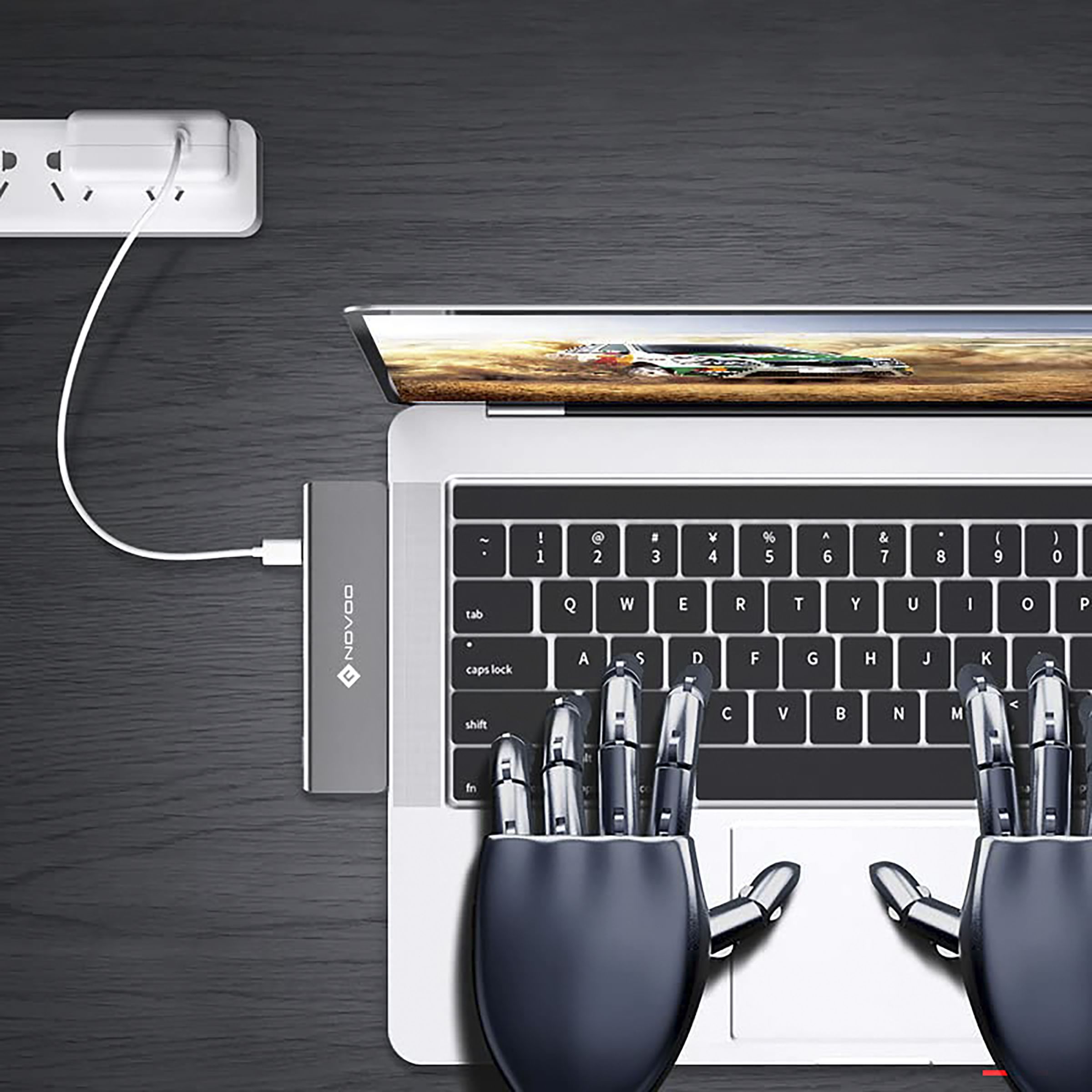 NOVOO 7-in-2 USB 3.0 Type C to USB 3.0 Type C, USB Type A, SD Card Slot, MicroSD Card Slot, HDMI USB Hub (4K Video Resolution, Grey)_3