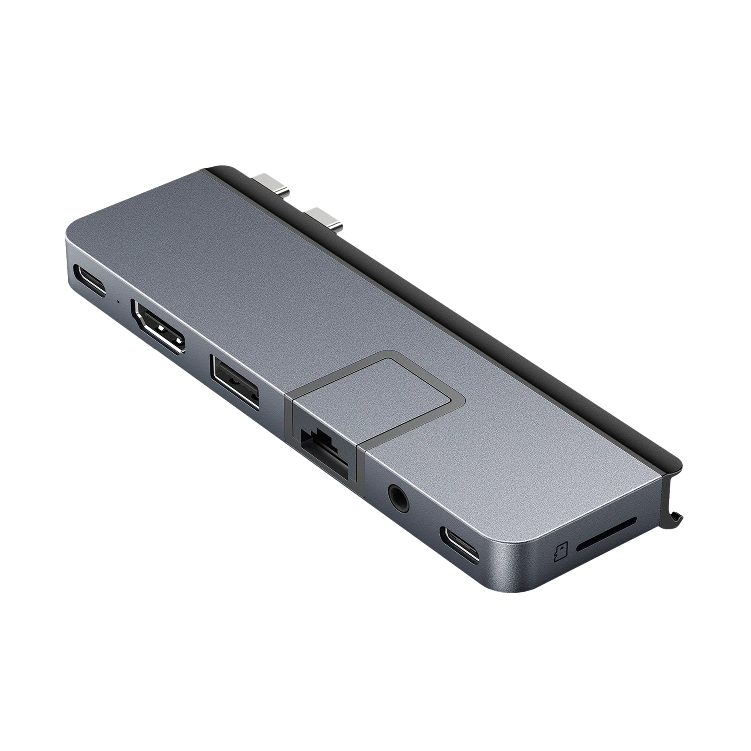 HYPERDRIVE DUO PRO 7-in-2 USB 3.0 Type C to USB 3.1 Type C, USB 3.1 Type A, HDMI Type A, LAN Port, 3.5mm Stereo, MicroSD Card Slot, Thunderbolt 4/USB4 USB Hub (Magnetic Grip, Space Grey)_1
