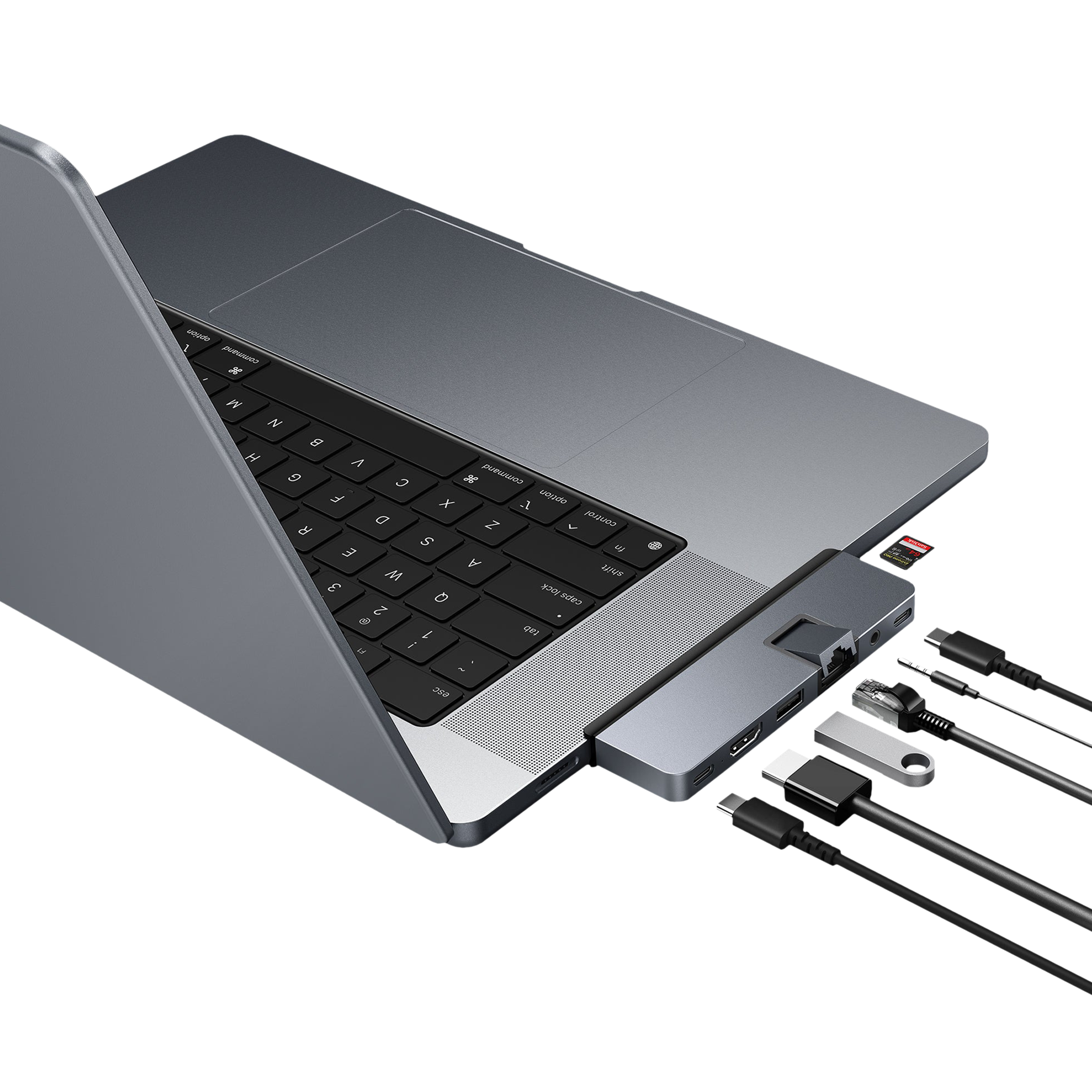HYPERDRIVE DUO PRO 7-in-2 USB 3.0 Type C to USB 3.1 Type C, USB 3.1 Type A, HDMI Type A, LAN Port, 3.5mm Stereo, MicroSD Card Slot, Thunderbolt 4/USB4 USB Hub (Magnetic Grip, Space Grey)_4