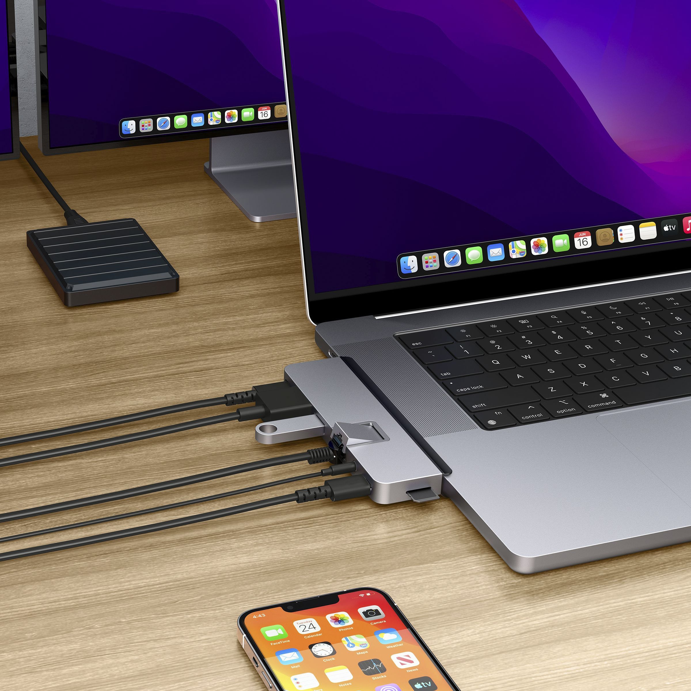 HYPERDRIVE DUO PRO 7-in-2 USB 3.0 Type C to USB 3.1 Type C, USB 3.1 Type A, HDMI Type A, LAN Port, 3.5mm Stereo, MicroSD Card Slot, Thunderbolt 4/USB4 USB Hub (Magnetic Grip, Space Grey)_5