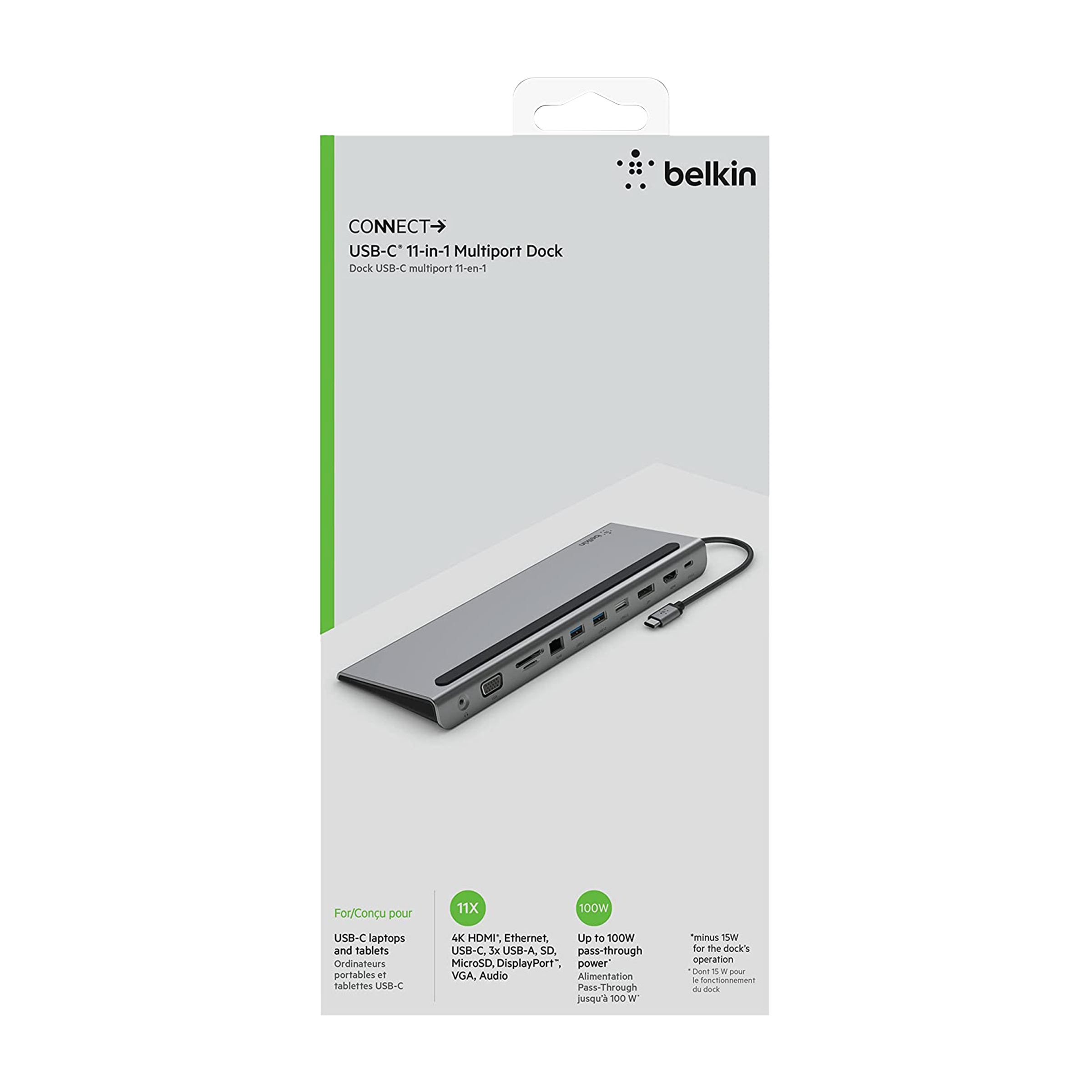 belkin Connect 11-in-1 USB 3.0 Type C to 3.5mm Stereo, VGA Port, SD Card Slot, MicroSD Card Slot, HDMI 1.4, USB 2.0 Type A, USB 3.0 Type A, USB 3.0 Type C, LAN Port, DisplayPort 1.2 Multi-Port Hub (Supports 100W Pass-Through Power, Space Grey)_12