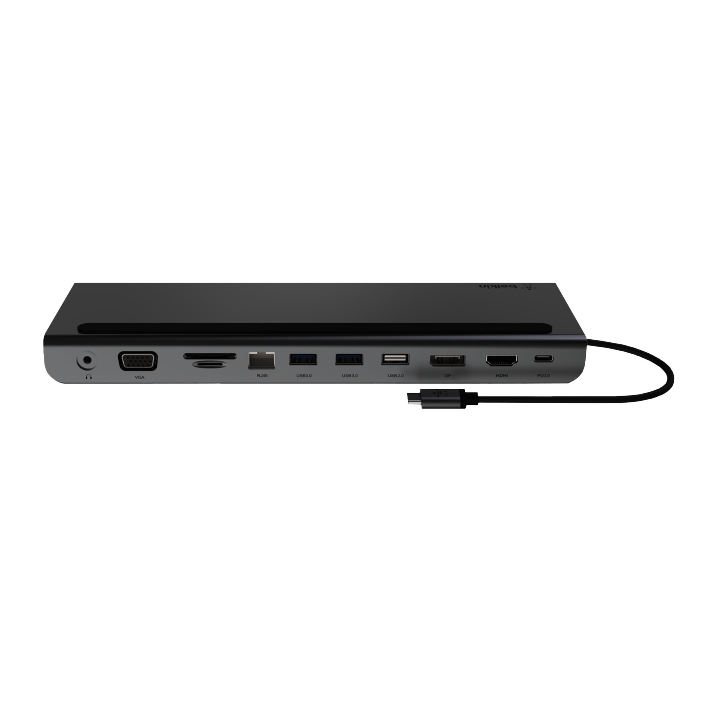 belkin Connect 11-in-1 USB 3.0 Type C to 3.5mm Stereo, VGA Port, SD Card Slot, MicroSD Card Slot, HDMI 1.4, USB 2.0 Type A, USB 3.0 Type A, USB 3.0 Type C, LAN Port, DisplayPort 1.2 Multi-Port Hub (Supports 100W Pass-Through Power, Space Grey)_3