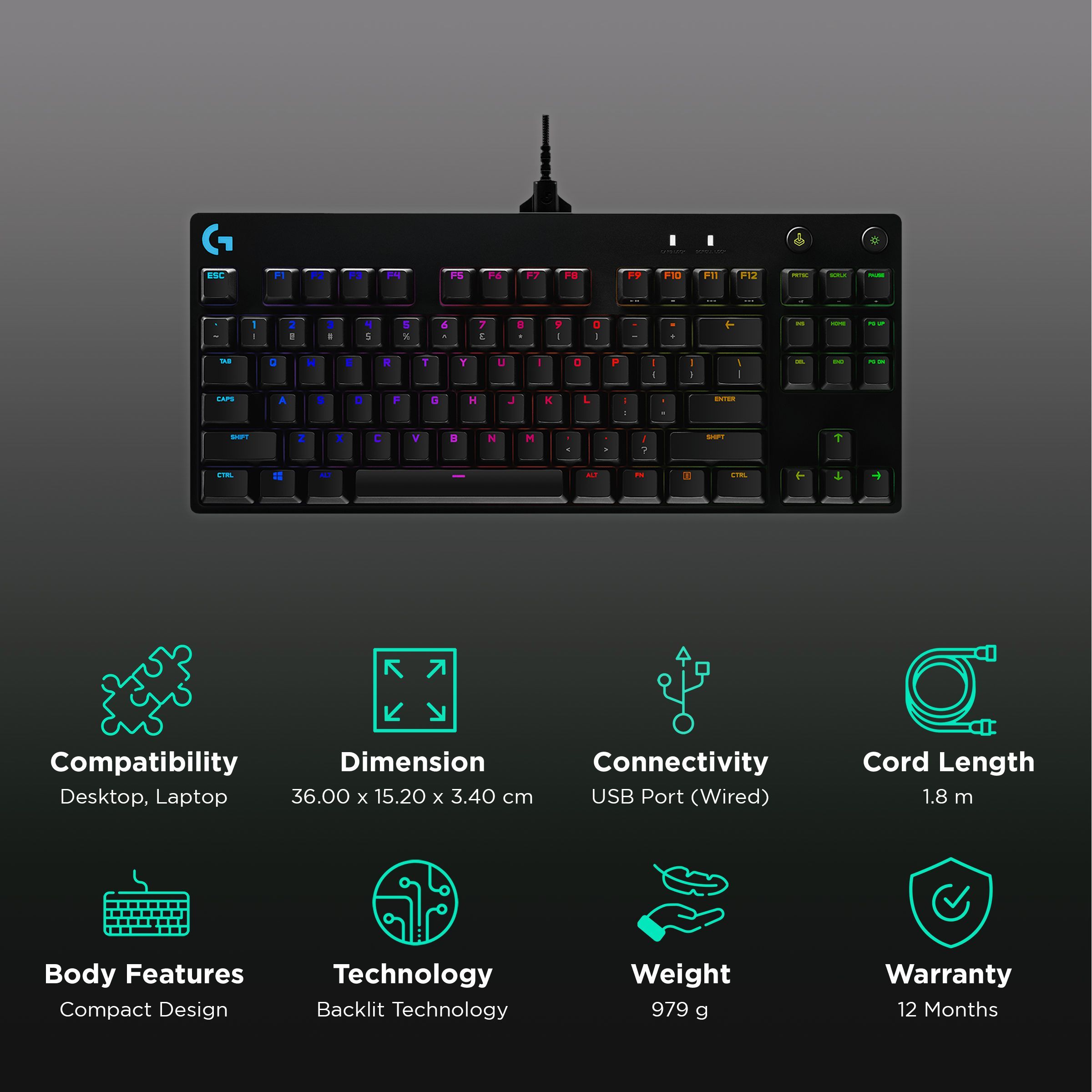 logitech G PRO Wired Gaming Keyboard with RGB Backlit Keys (GX Blue Clicky Mechanical Switches, Black)_2