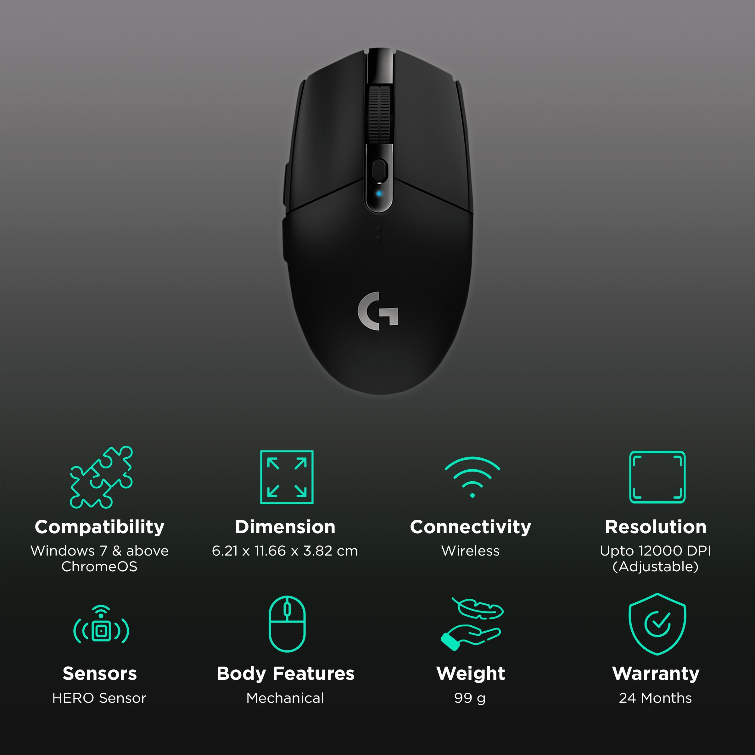 logitech G304 Wireless Optical Gaming Mouse (12000 DPI Adjustable, HERO Sensor, Black) logitech G304 Wireless Optical Gaming Mouse (12000 DPI Adjustable, HERO Sensor, Black)_2