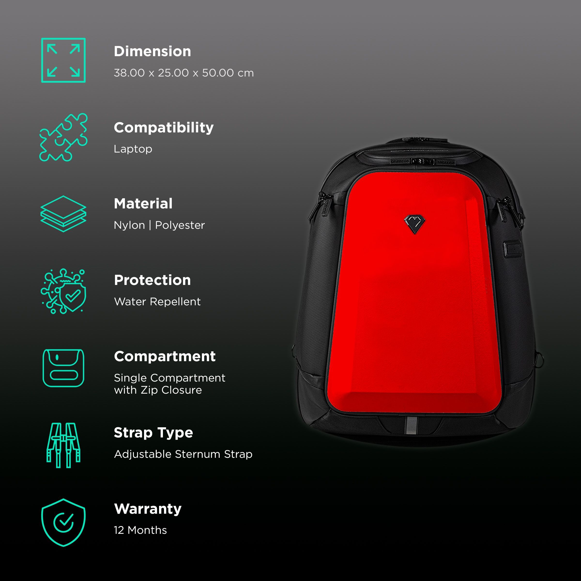 Carbonado GT3 Nylon, Polyester Laptop Backpack for 15 Inch Laptop (28 L, Water Repellent, Crimson Dawn)_2