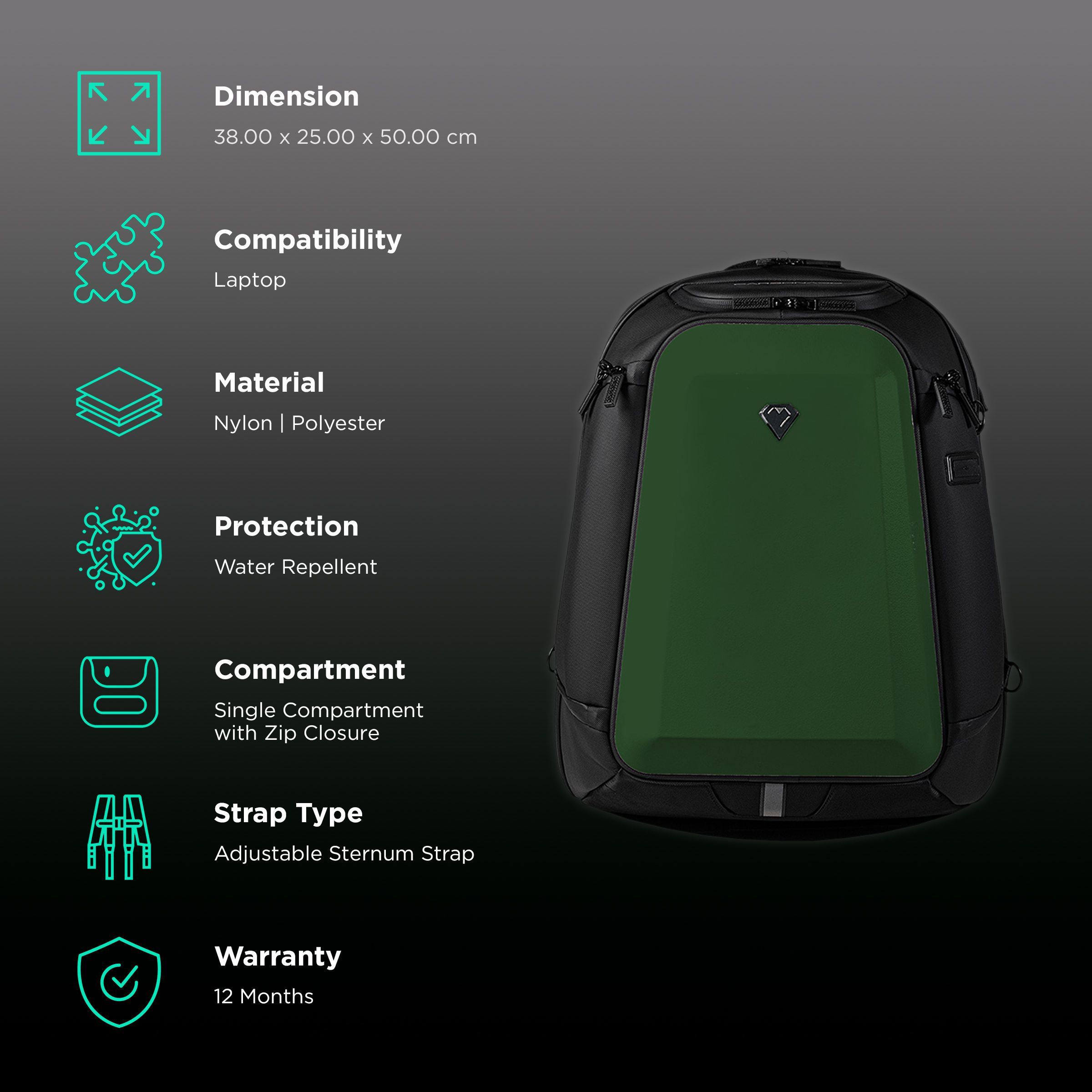 Carbonado GT3 Nylon, Polyester Laptop Backpack for 15 Inch Laptop (28 L, Water Repellent, Juniper)_2