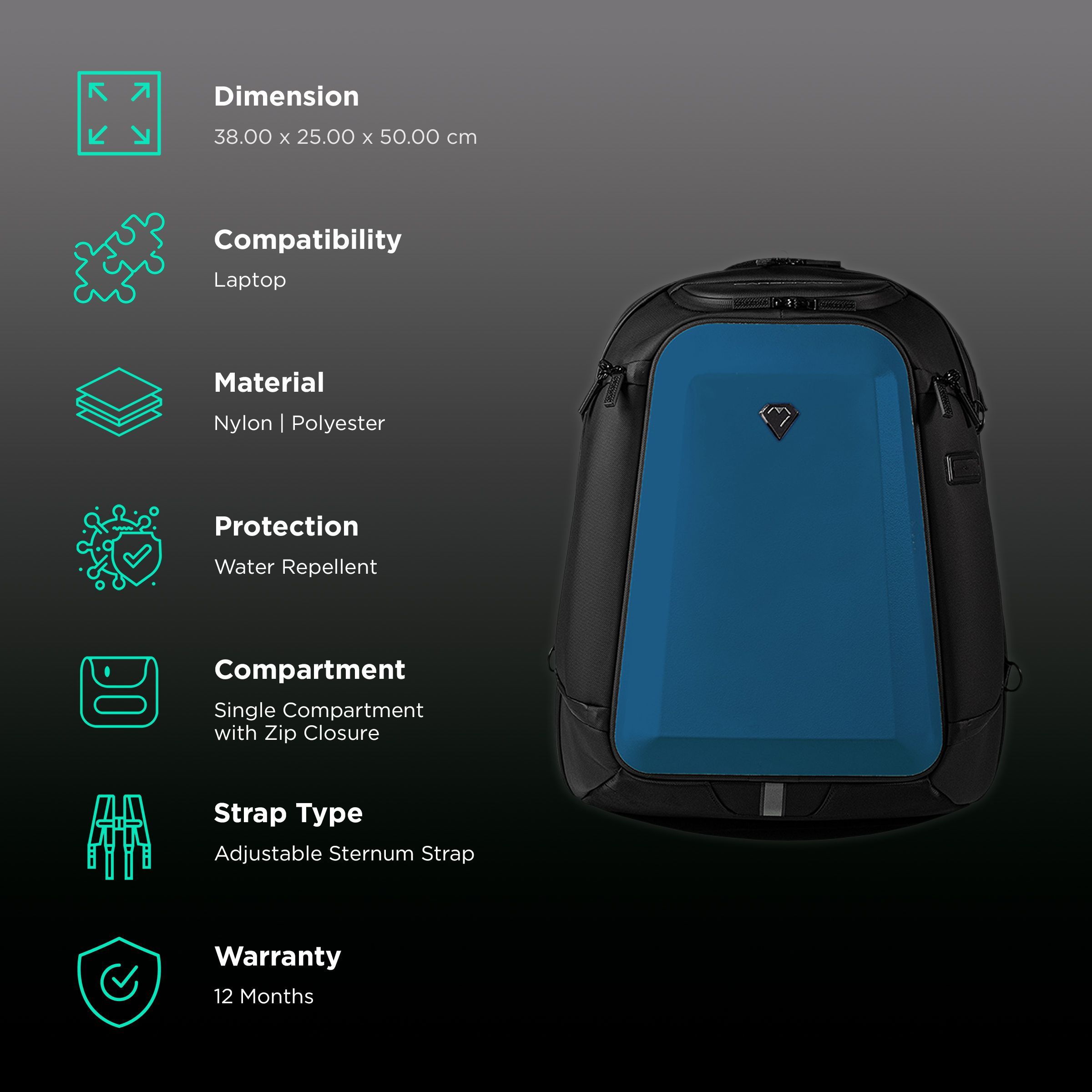 Carbonado GT3 Nylon, Polyester Laptop Backpack for 15 Inch Laptop (28 L, Water Repellent, Azure)_2