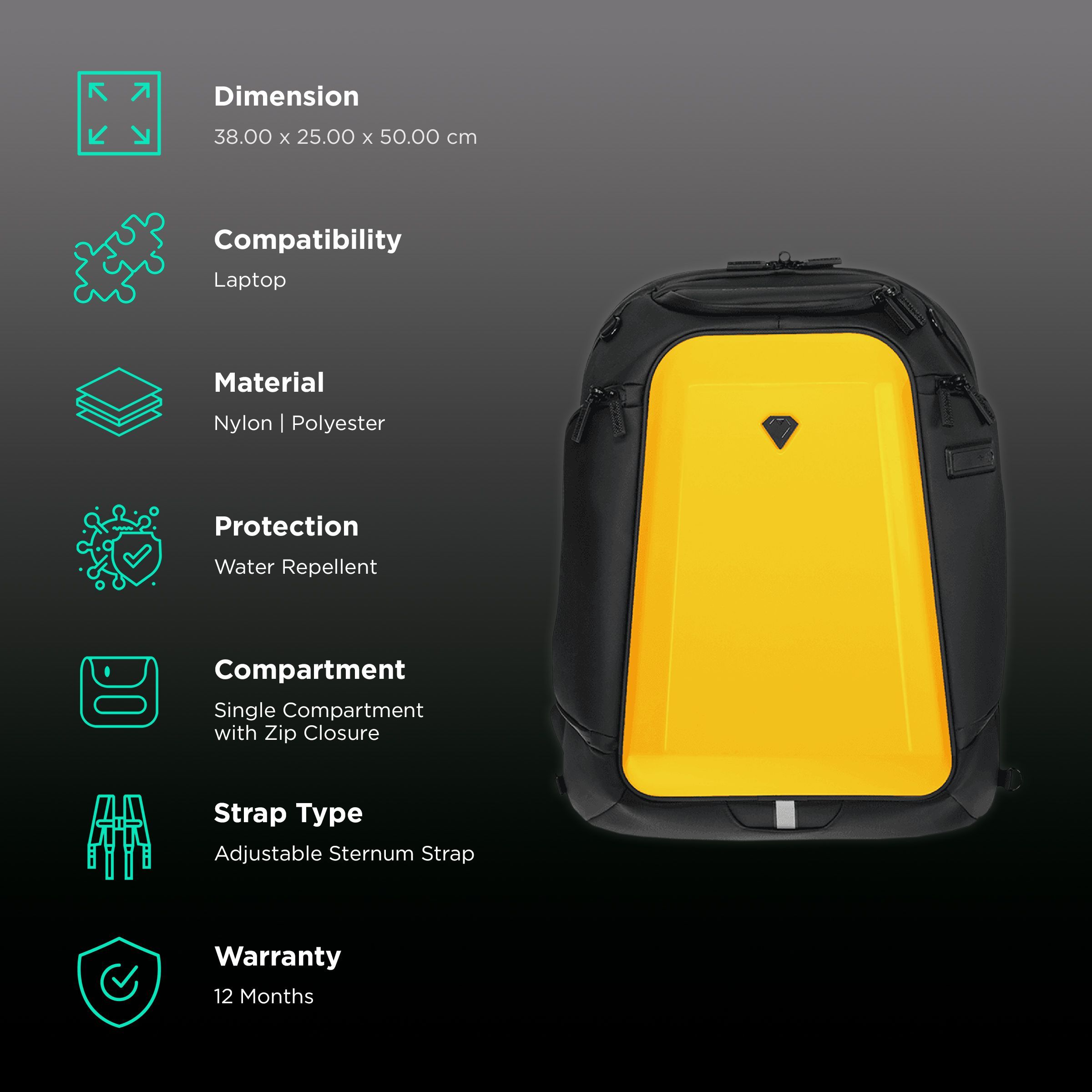 Carbonado GT3 Nylon, Polyester Laptop Backpack for 15 Inch Laptop (28 L, Water Repellent, Canary)_2
