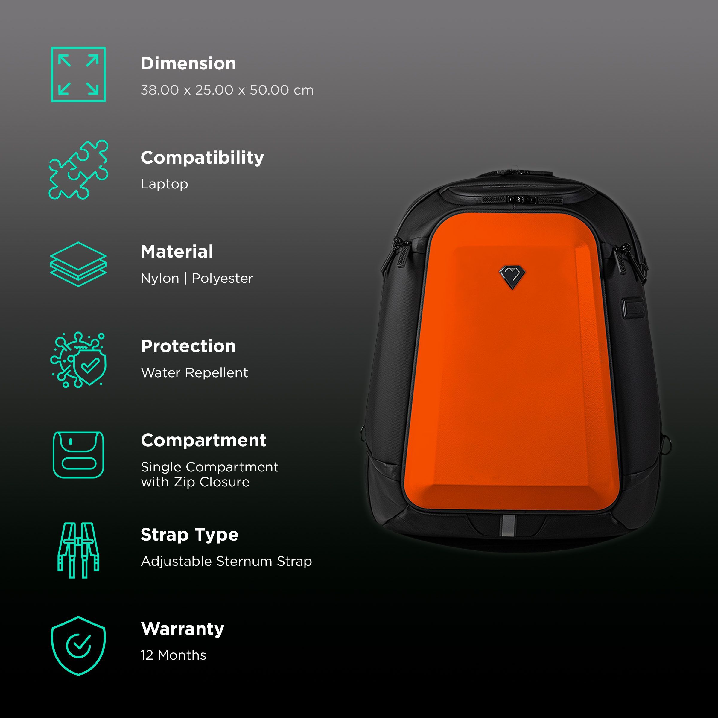 Carbonado GT3 Nylon, Polyester Laptop Backpack for 15 Inch Laptop (28 L, Water Repellent, Tangerine)_2