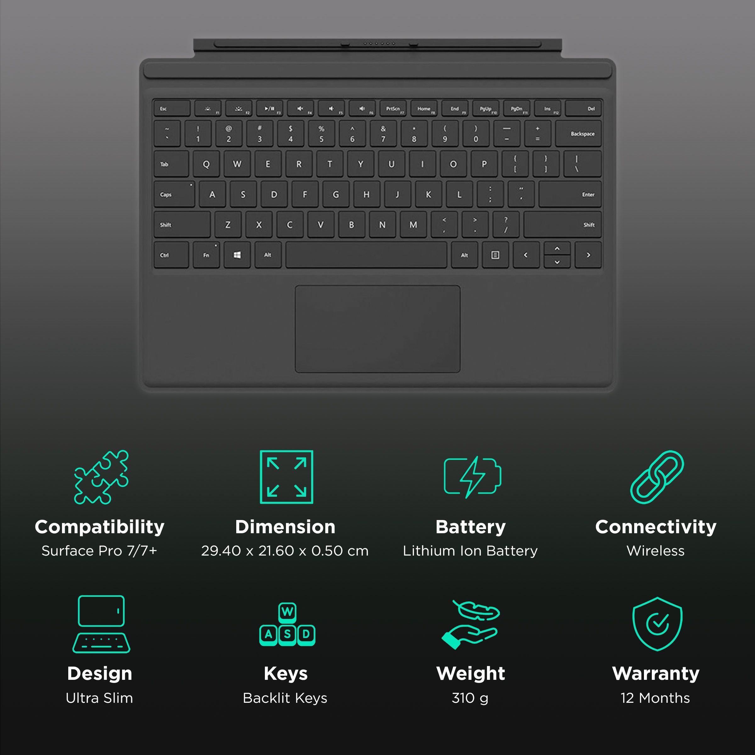Microsoft Wi-Fi Wireless Keyboard with Touchpad (Backlit Keys, Black)_2