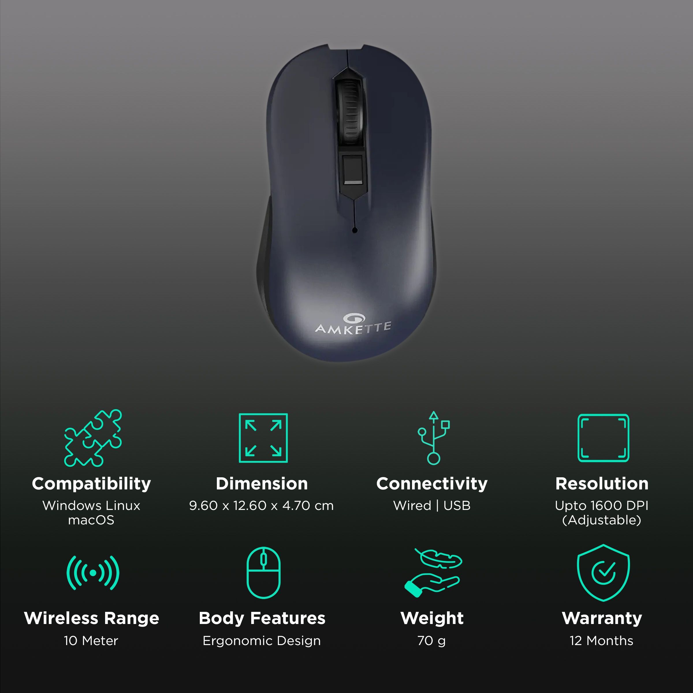 AMKETTE Hush Pro Pixel Wired Optical Gaming Mouse with Silent Click Buttons (1600 DPI Adjustable, Ergonomic Design, Black) AMKETTE Hush Pro Pixel Wired Optical Gaming Mouse with Silent Click Buttons (1600 DPI Adjustable, Ergonomic Design, Black)_2