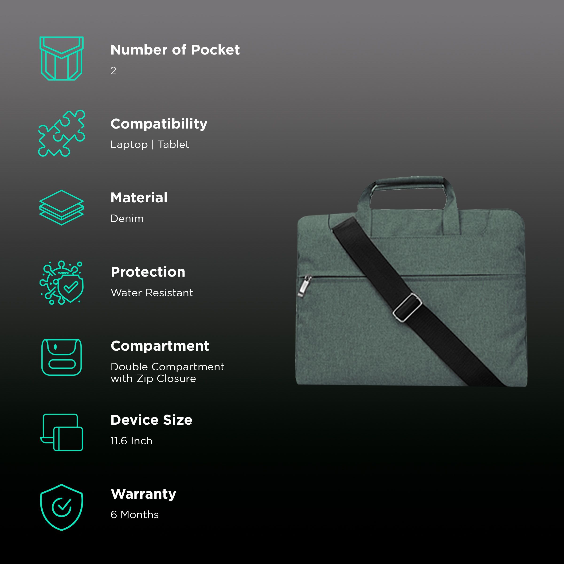 in base Denim Laptop Sling Bag for 11.6 Inch Laptop (Water Resistant, Green)_2