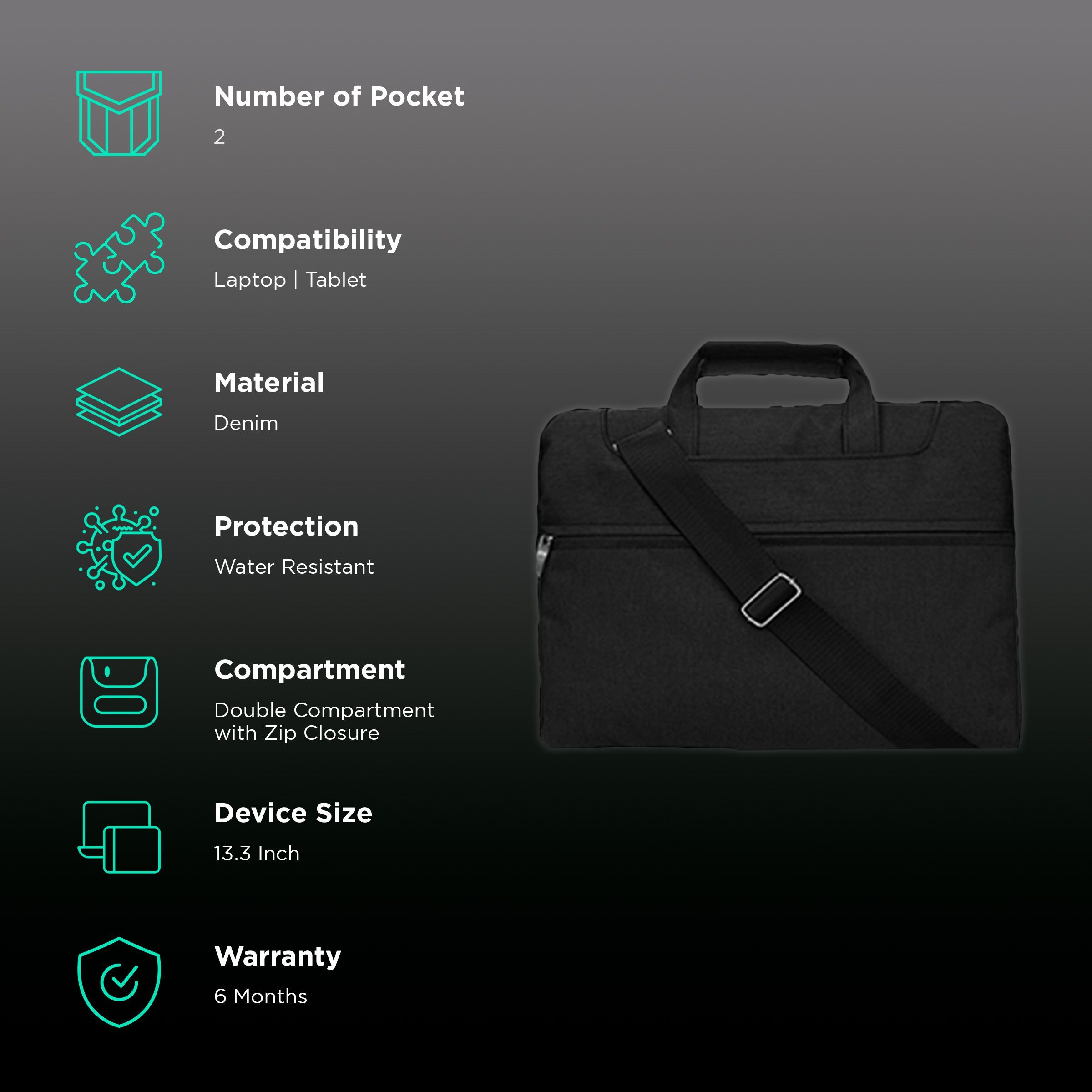 in base Denim Laptop Sling Bag for 13.3 Inch Laptop (Water Resistant, Black) in base Denim Laptop Sling Bag for 13.3 Inch Laptop (Water Resistant, Black)_2