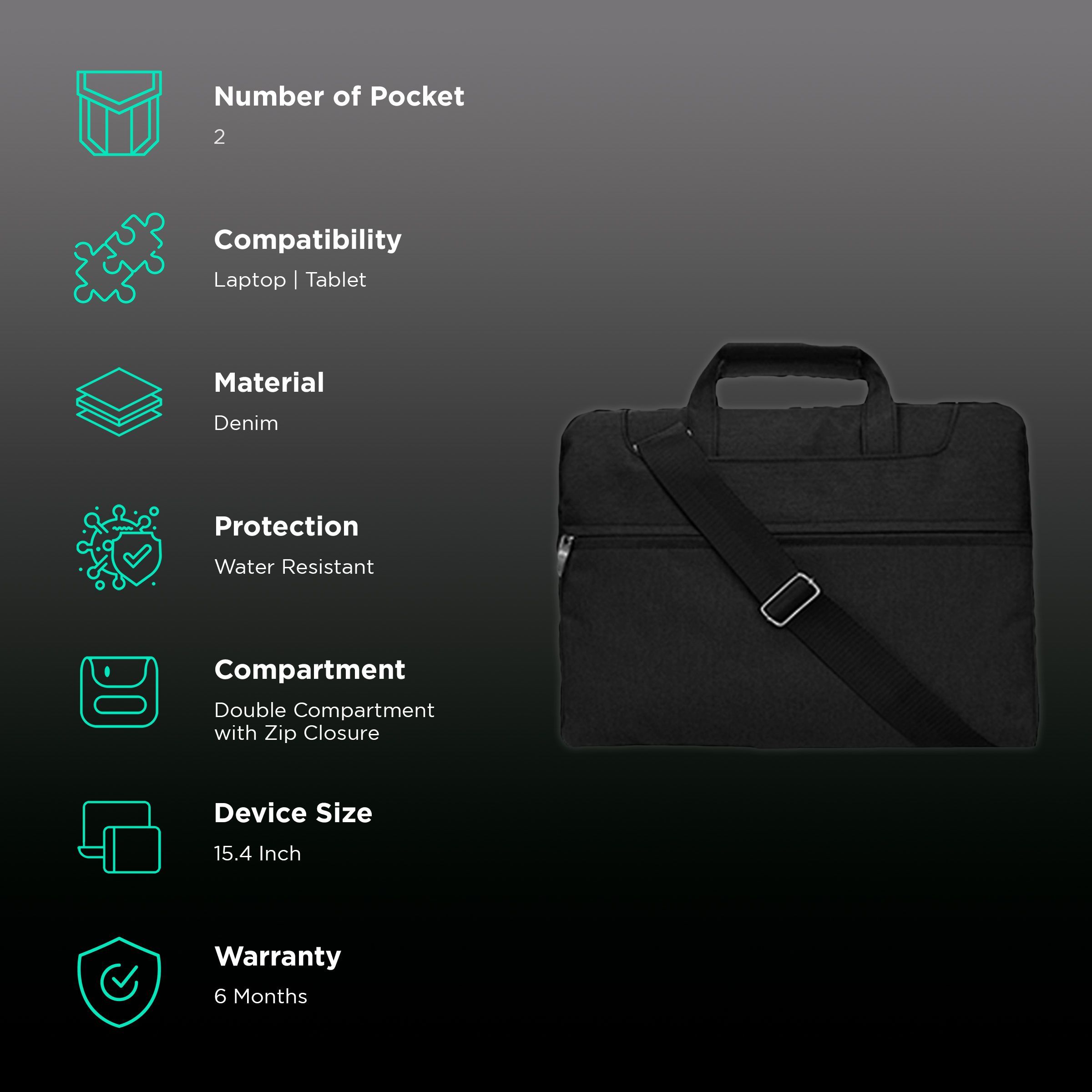 in base Denim Laptop Sling Bag for 15.4 Inch Laptop (Water Resistant, Black)_2
