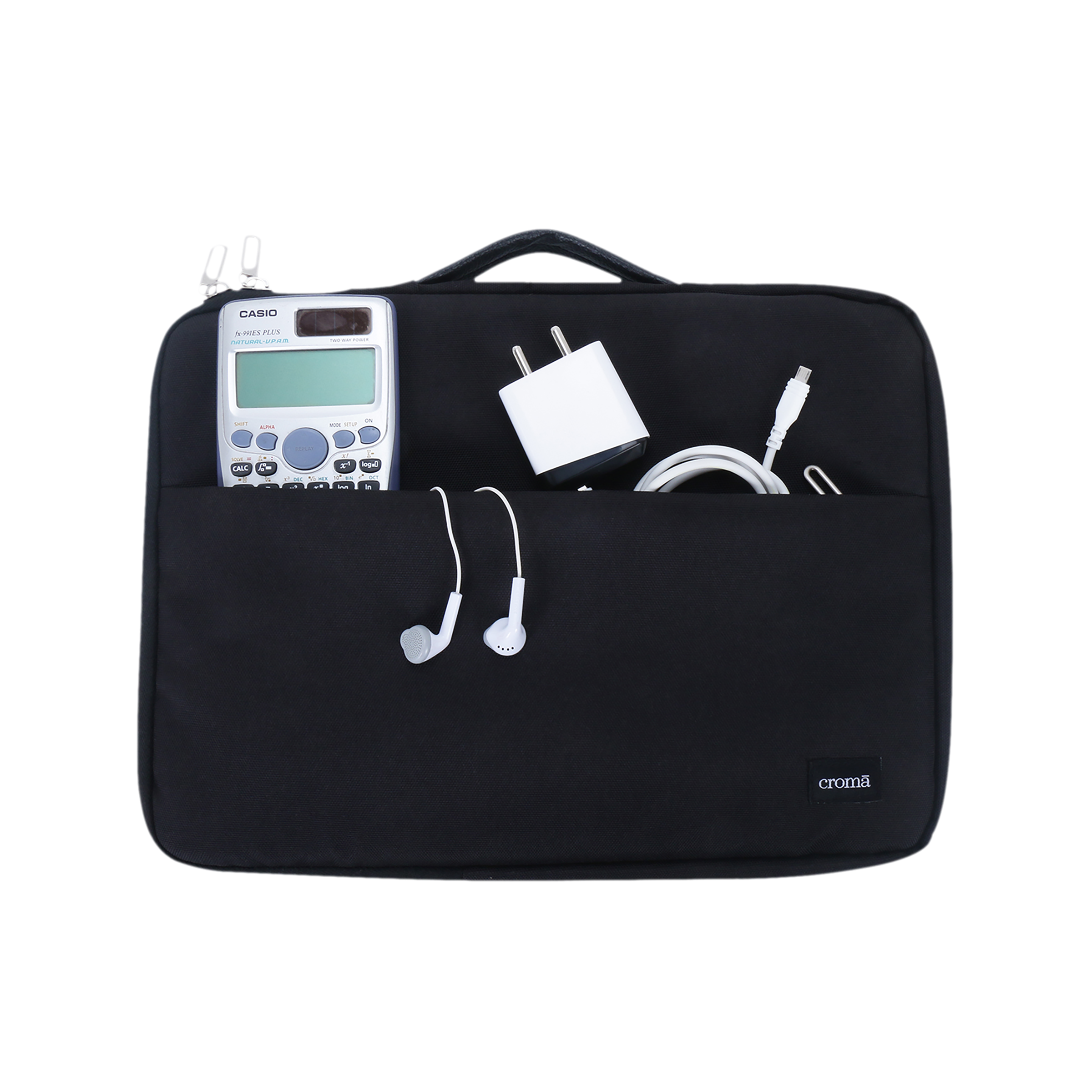 Croma Prime Fabric Laptop Sleeve for 14 Inch Laptop (Water Resistant, Black)_5