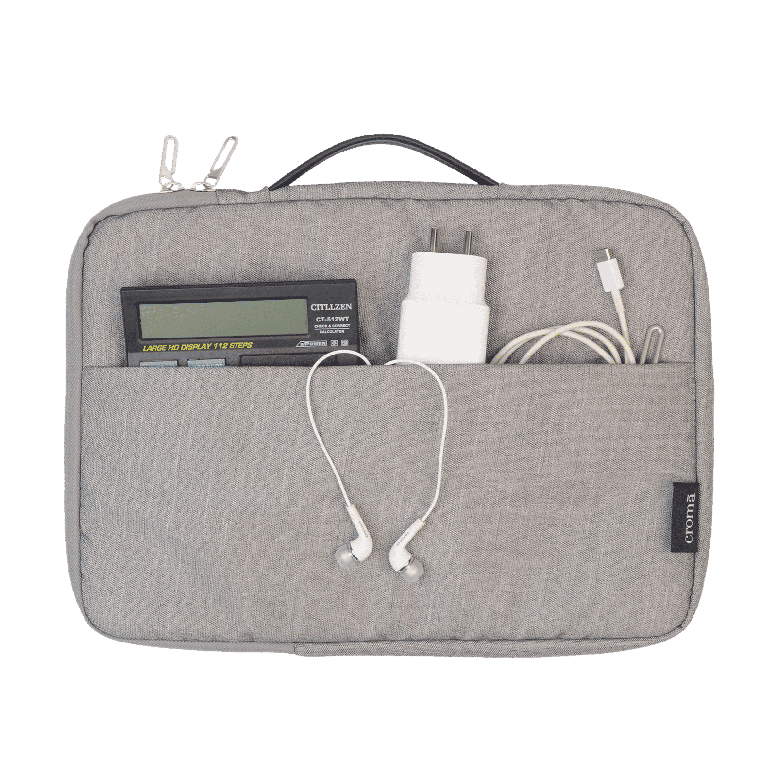 Croma Prime Fabric Laptop Sleeve for 14 Inch Laptop (Water Resistant, Grey) Croma Prime Fabric Laptop Sleeve for 14 Inch Laptop (Water Resistant, Grey)_4