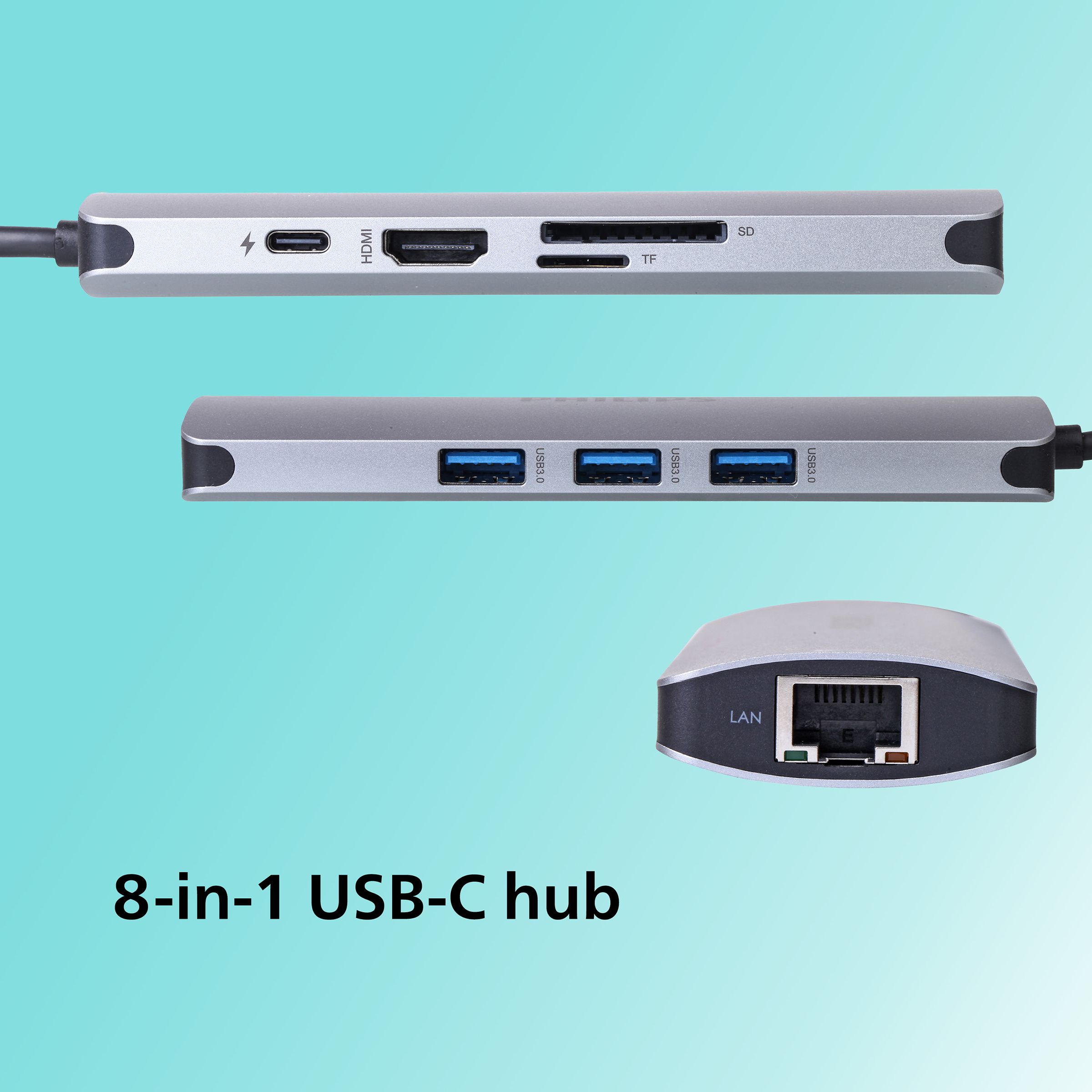 Philips 8-in-1 USB 3.0 Type C to RJ45, USB 3.0 Type A, USB 3.0 Type C, HDMI Type A, SD Card Slot, TF Card Reader USB Hub (5 Gbps Data Transfer Rate, Grey) Philips 8-in-1 USB 3.0 Type C to RJ45, USB 3.0 Type A, USB 3.0 Type C, HDMI Type A, SD Card Slot, TF Card Reader USB Hub (5 Gbps Data Transfer Rate, Grey)_5