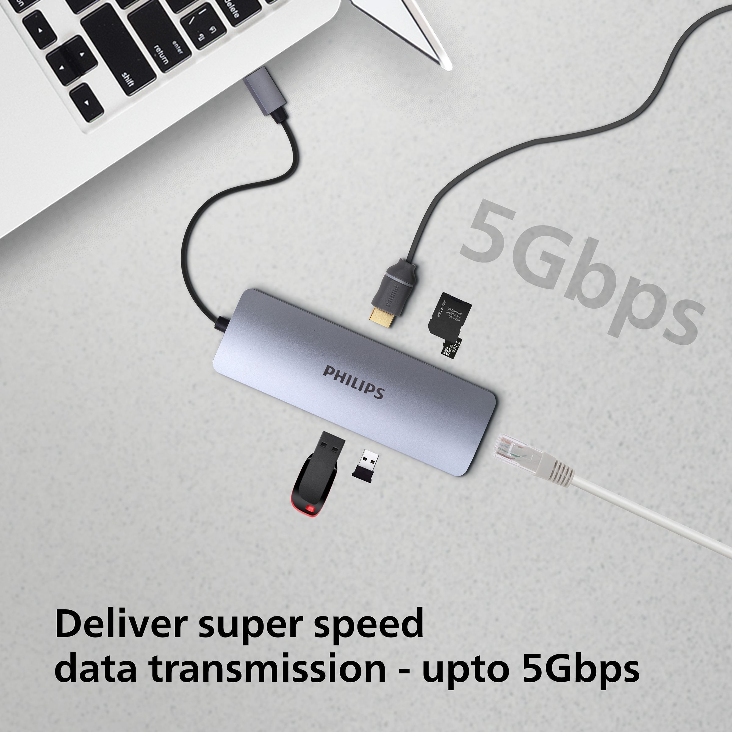 Philips 8-in-1 USB 3.0 Type C to RJ45, USB 3.0 Type A, USB 3.0 Type C, HDMI Type A, SD Card Slot, TF Card Reader USB Hub (5 Gbps Data Transfer Rate, Grey) Philips 8-in-1 USB 3.0 Type C to RJ45, USB 3.0 Type A, USB 3.0 Type C, HDMI Type A, SD Card Slot, TF Card Reader USB Hub (5 Gbps Data Transfer Rate, Grey)_6