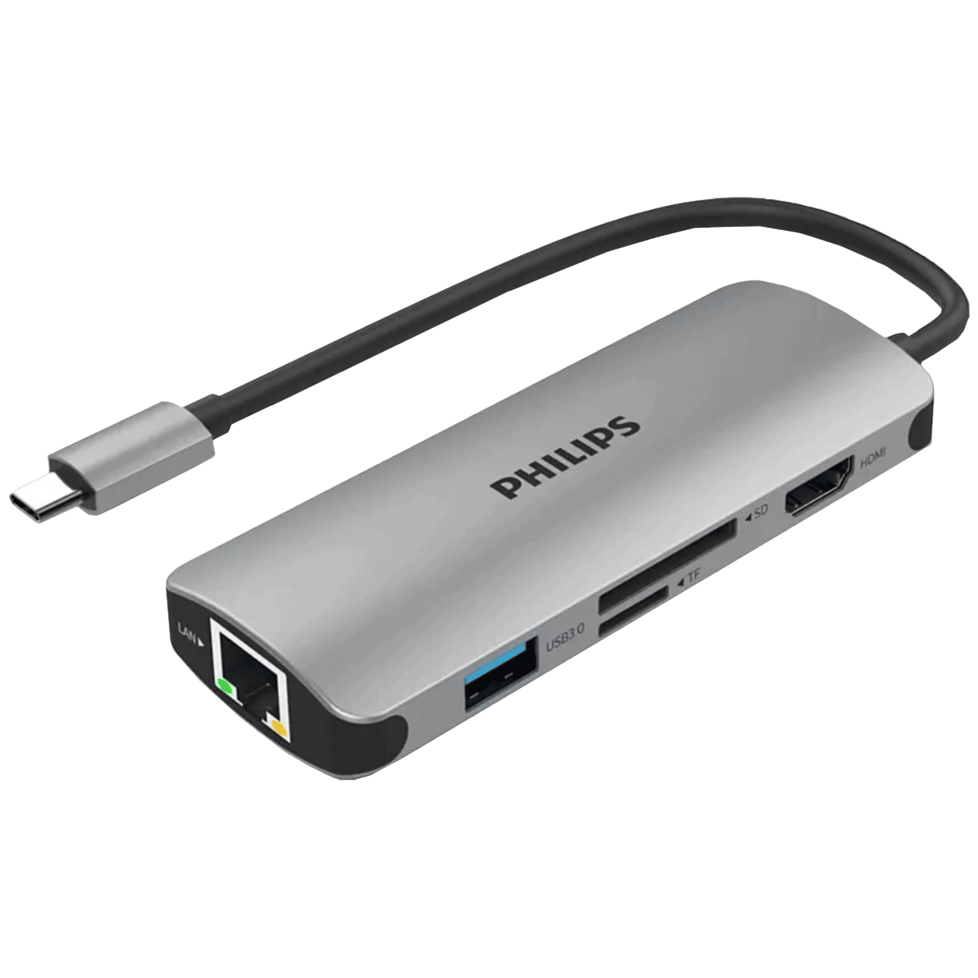 Philips 6-in-1 USB 3.0 Type C to RJ45, USB 3.0 Type C, USB 3.0 Type A, SD Card Slot, TF Card Reader, HDMI Type A USB Hub (5 Gbps Data Transfer Rate, Grey) Philips 6-in-1 USB 3.0 Type C to RJ45, USB 3.0 Type C, USB 3.0 Type A, SD Card Slot, TF Card Reader, HDMI Type A USB Hub (5 Gbps Data Transfer Rate, Grey)_1
