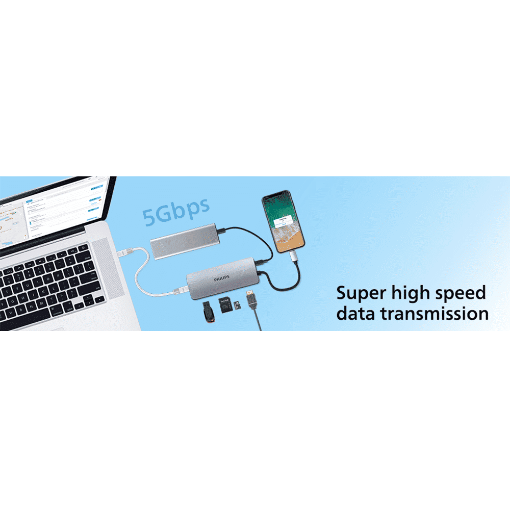 Philips 6-in-1 USB 3.0 Type C to RJ45, USB 3.0 Type C, USB 3.0 Type A, SD Card Slot, TF Card Reader, HDMI Type A USB Hub (5 Gbps Data Transfer Rate, Grey) Philips 6-in-1 USB 3.0 Type C to RJ45, USB 3.0 Type C, USB 3.0 Type A, SD Card Slot, TF Card Reader, HDMI Type A USB Hub (5 Gbps Data Transfer Rate, Grey)_7