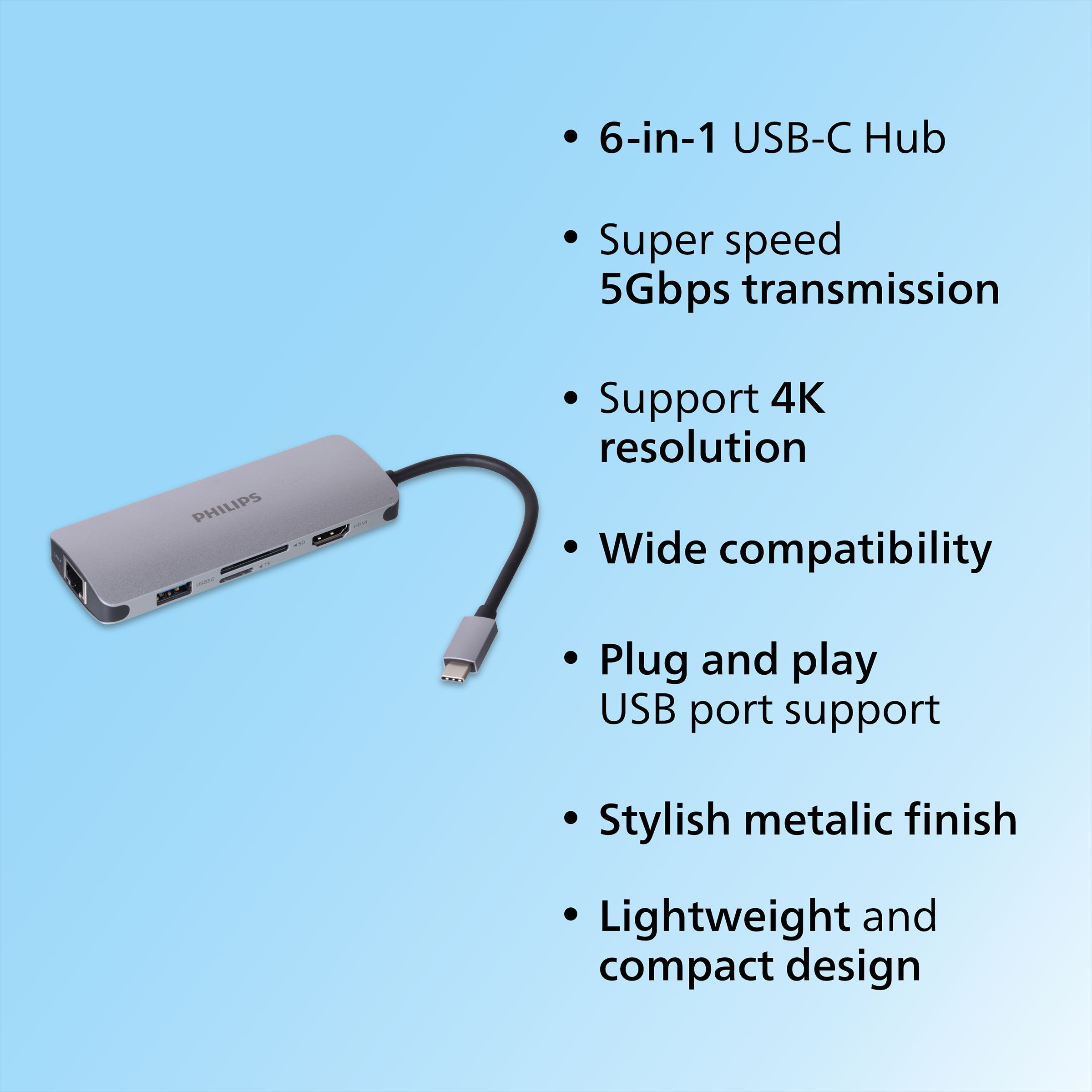 Philips 6-in-1 USB 3.0 Type C to RJ45, USB 3.0 Type C, USB 3.0 Type A, SD Card Slot, TF Card Reader, HDMI Type A USB Hub (5 Gbps Data Transfer Rate, Grey) Philips 6-in-1 USB 3.0 Type C to RJ45, USB 3.0 Type C, USB 3.0 Type A, SD Card Slot, TF Card Reader, HDMI Type A USB Hub (5 Gbps Data Transfer Rate, Grey)_10